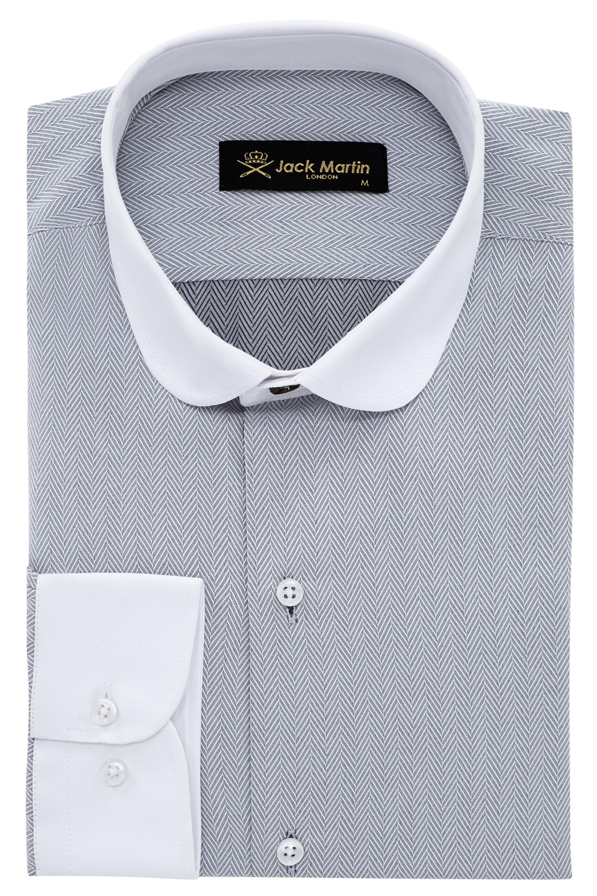 THOMAS - Grey Herringbone Penny Collar Shirt - Jack Martin