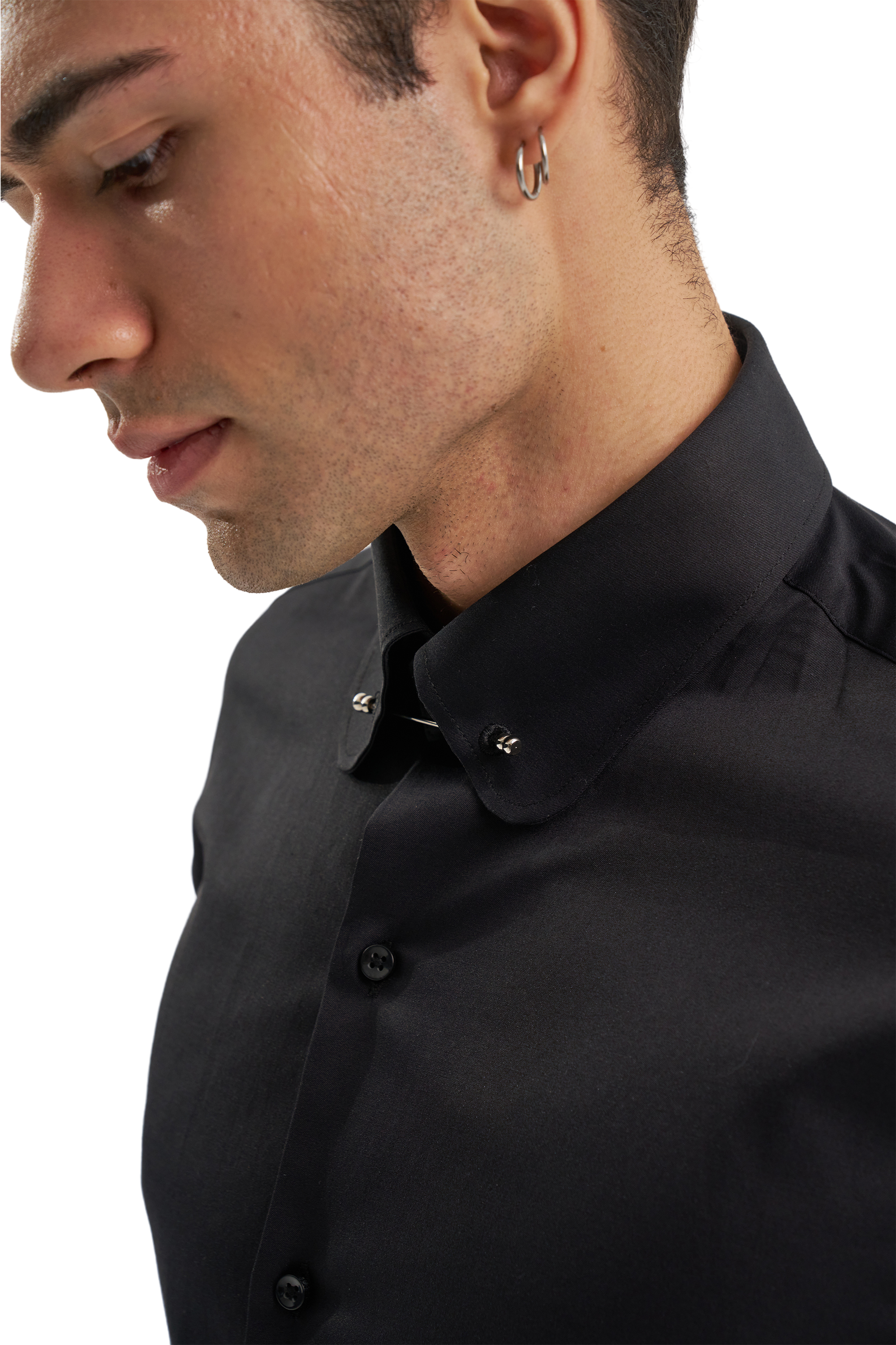TOMMY - Black Penny Collar Shirt with Collar Bar - Jack Martin