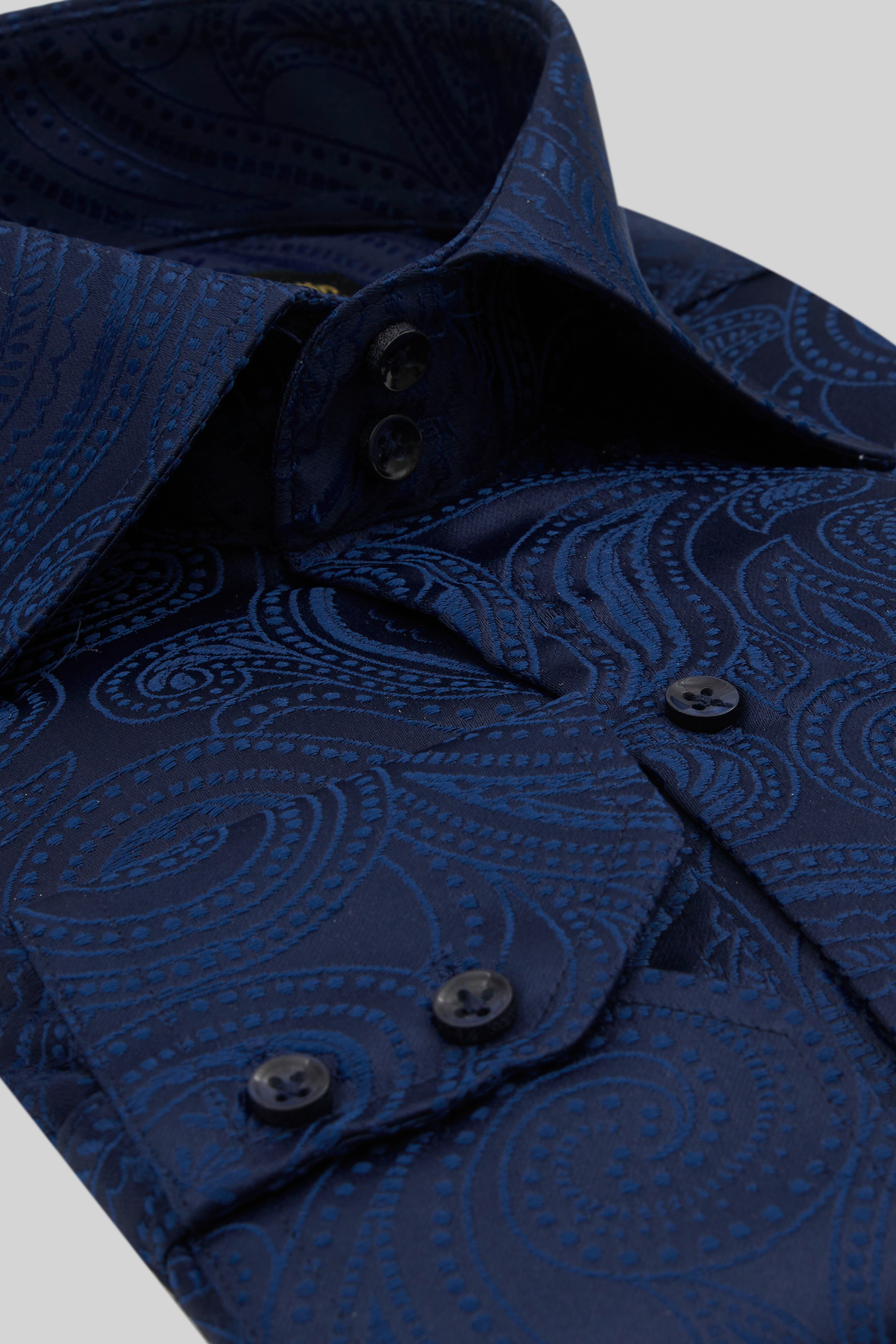 PAISLEY - Midnight Blue Smart Shirt with High Collar - Jack Martin
