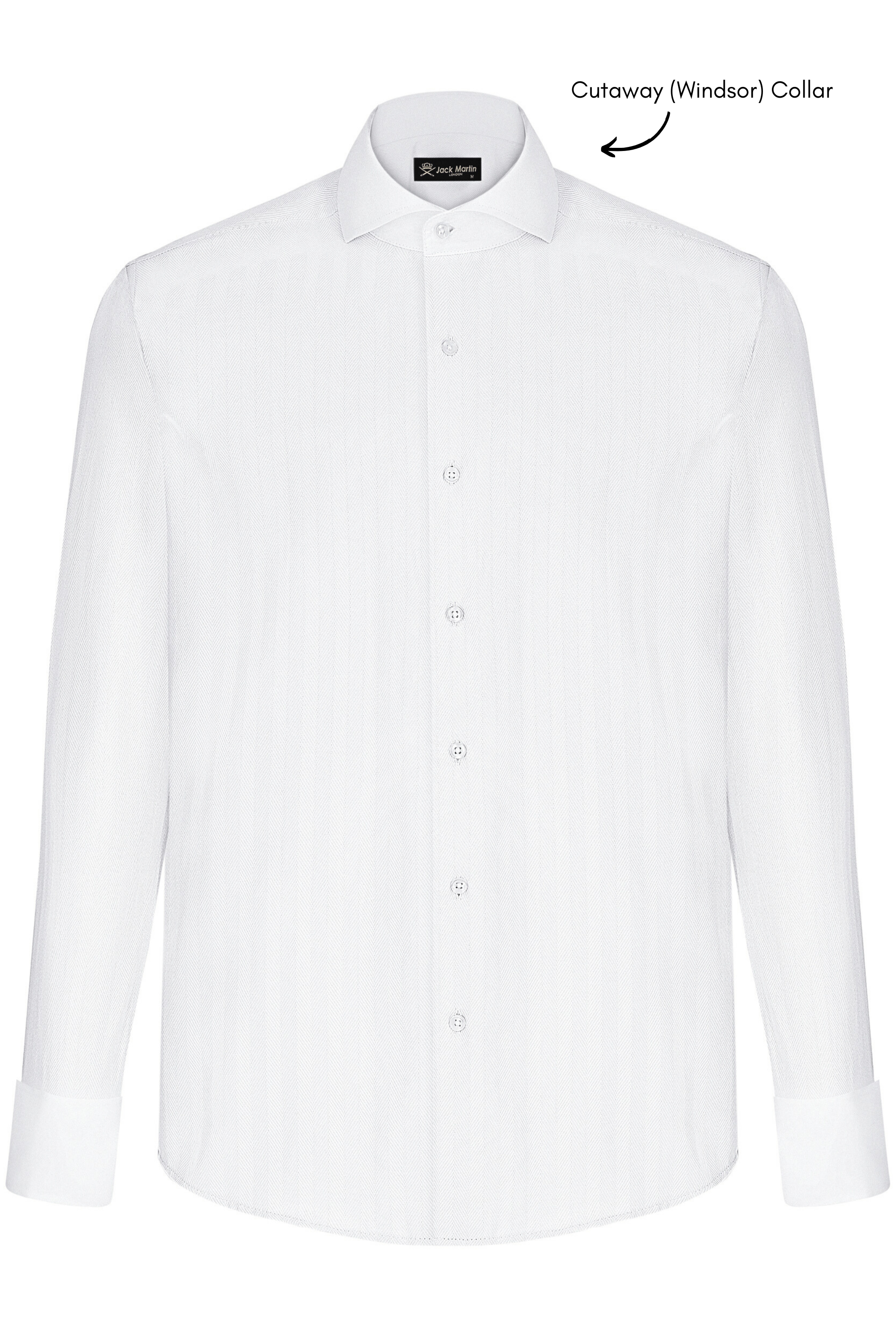 MASON - White Herringbone Cutaway Collar Double Cuff Shirt - Jack Martin