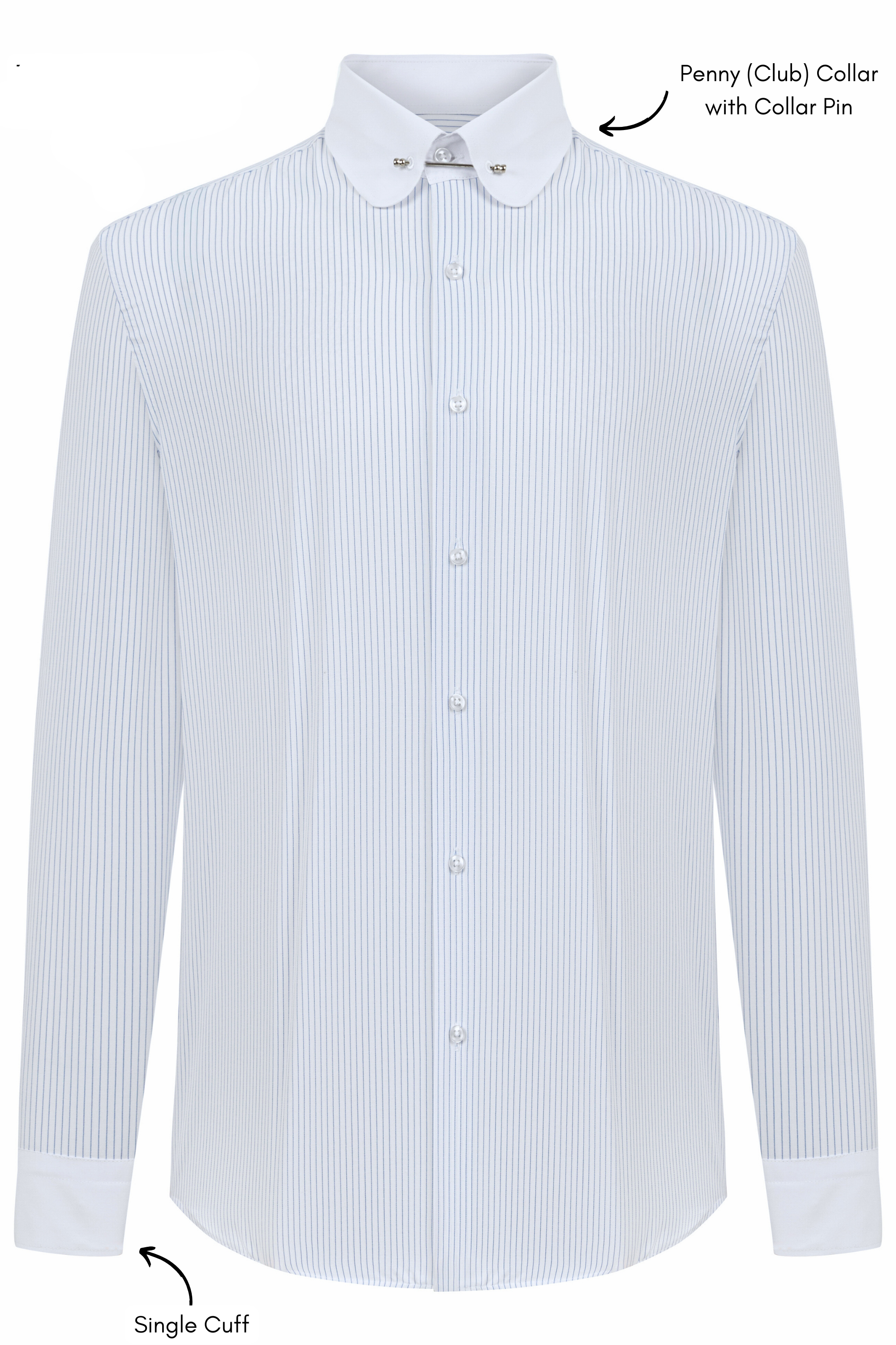 TOMMY - Blue & White Pinstripe Pin Collar Shirt - Jack Martin