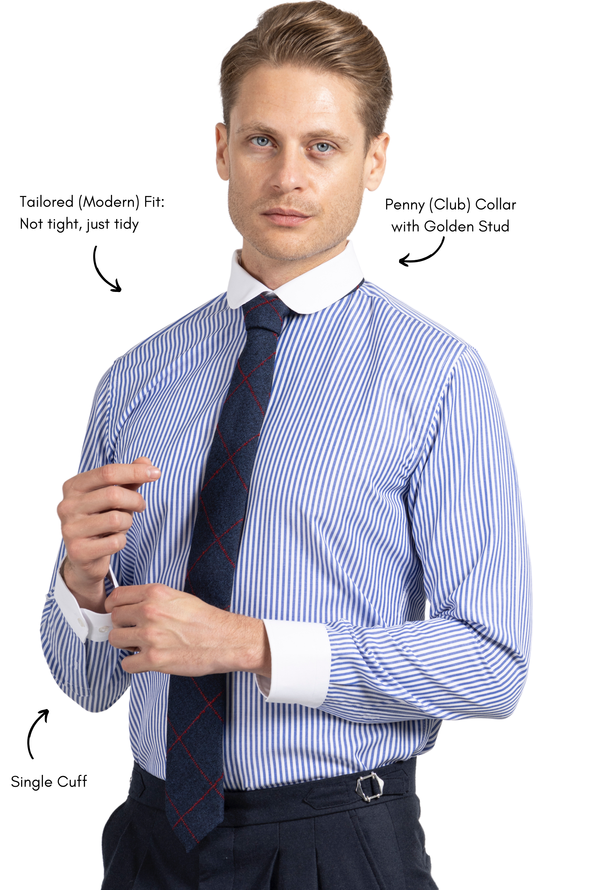 THOMAS - Royal Blue Striped Penny Collar Shirt - Jack Martin