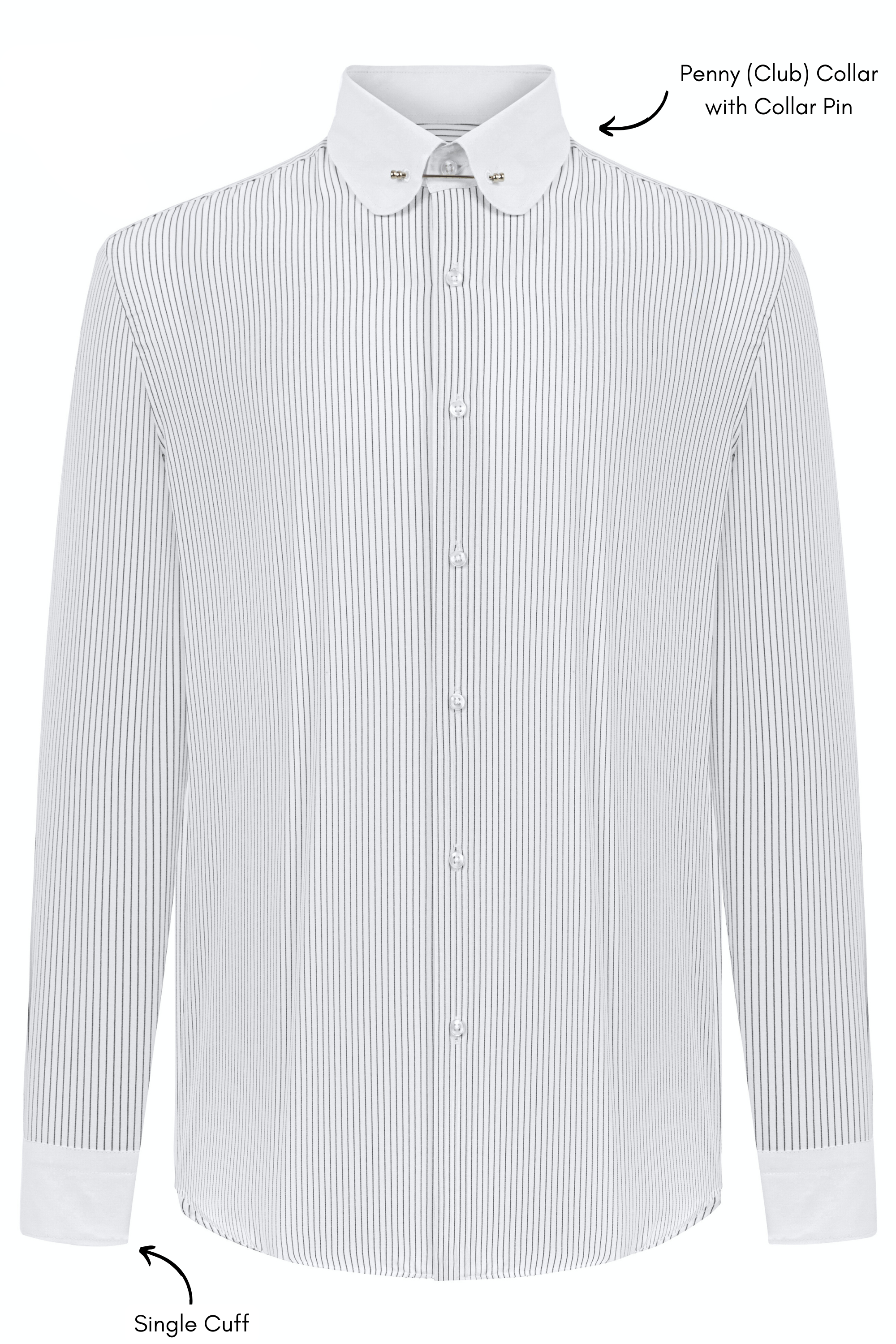 TOMMY - Black & White Pinstripe Pin Collar Shirt - Jack Martin