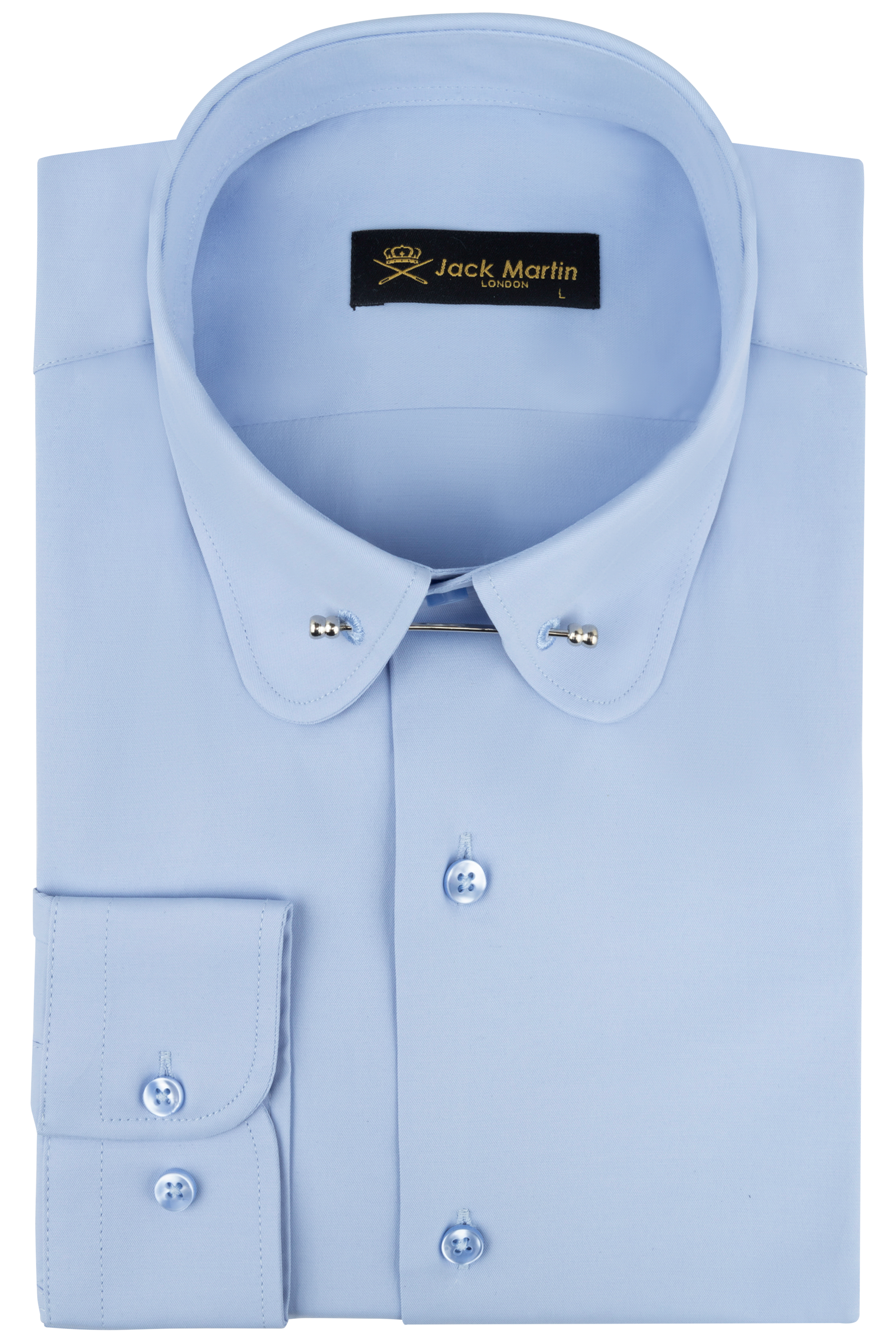 TOMMY - Blue Penny Collar Shirt with Collar Bar - Jack Martin