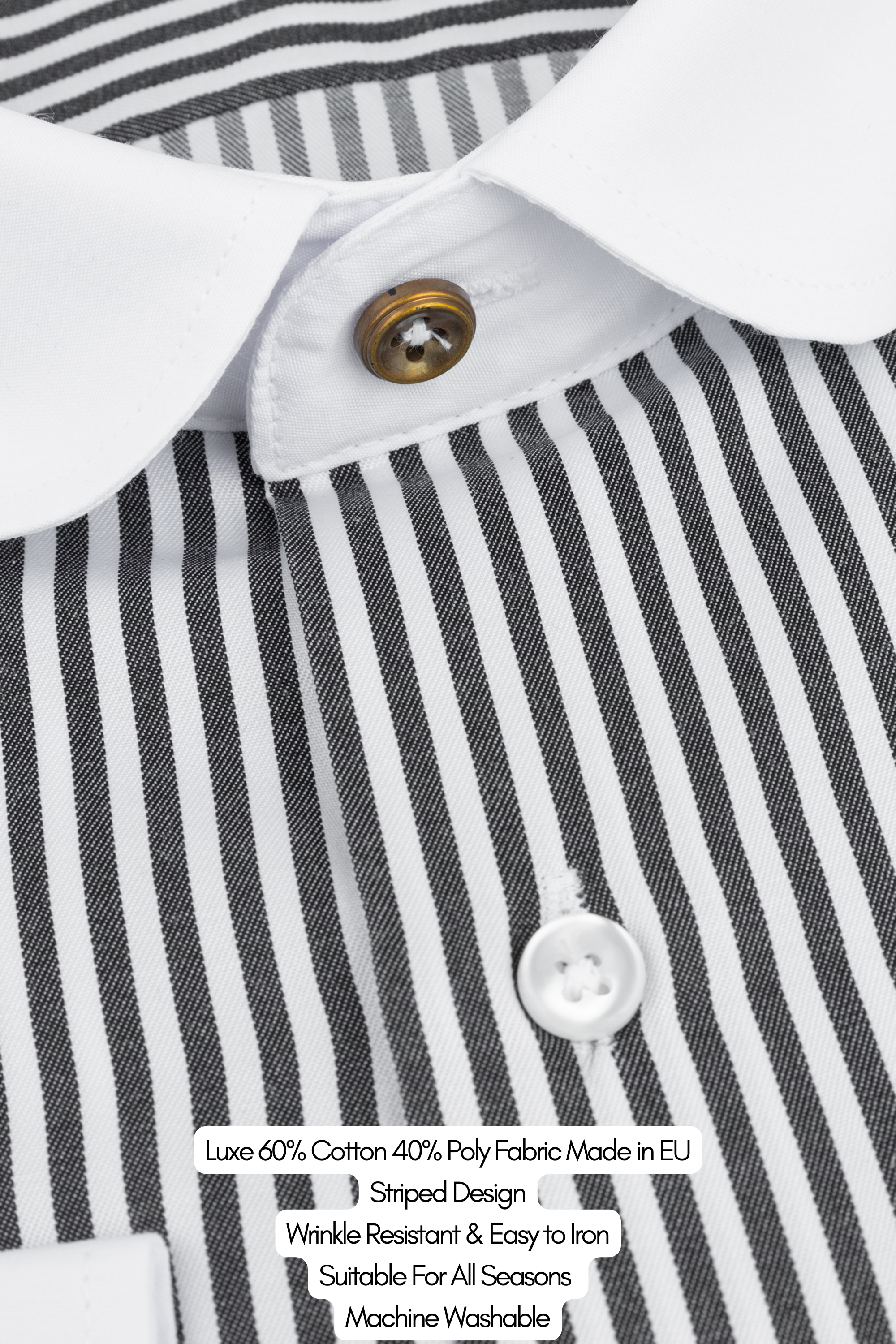 THOMAS - Black Striped Penny Collar Shirt - Jack Martin
