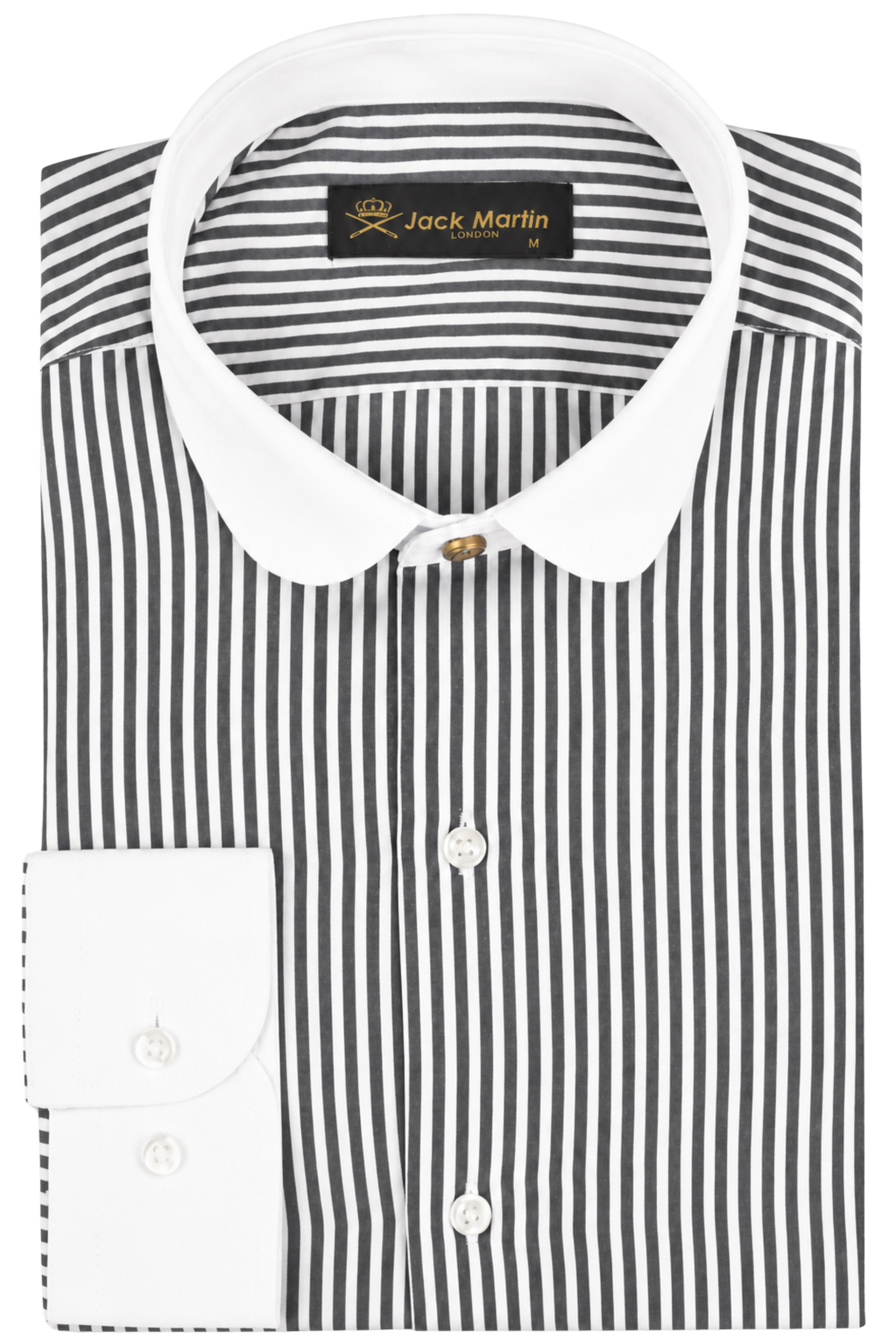 THOMAS - Black Striped Penny Collar Shirt - Jack Martin