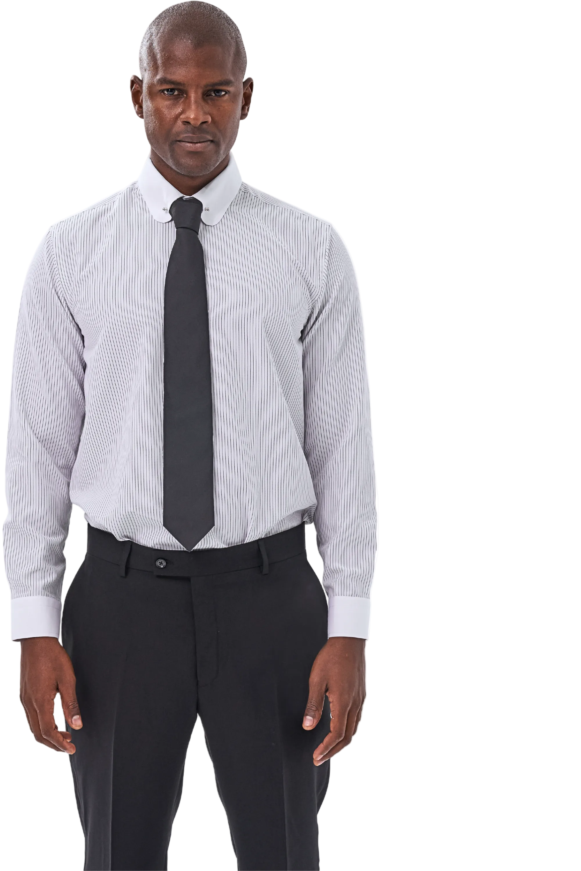 TOMMY - Black & White Pinstripe Pin Collar Shirt - Jack Martin