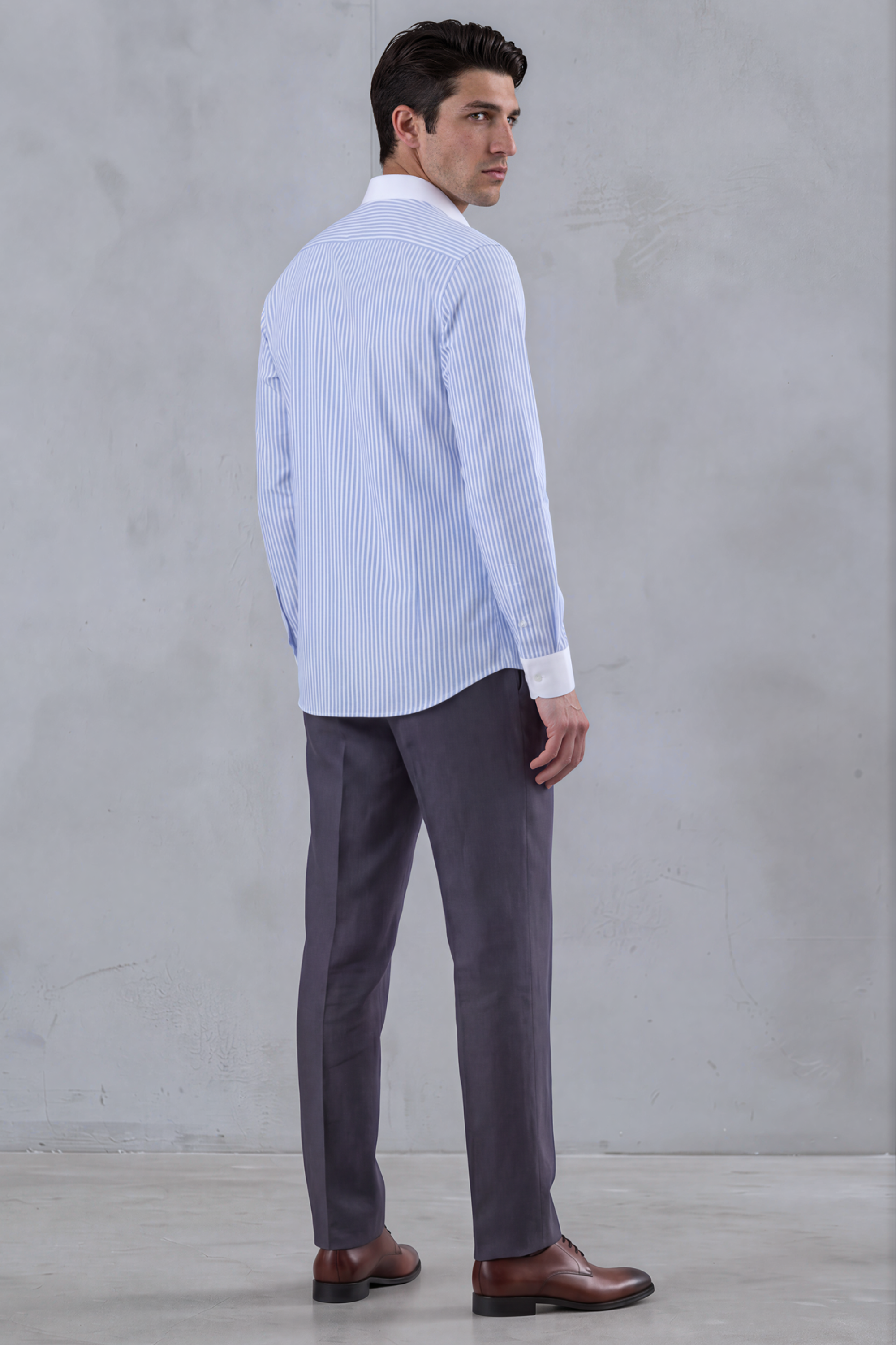 THOMAS - Blue Striped Penny Collar Shirt - Jack Martin