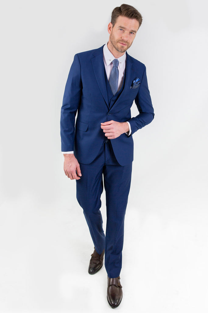 MICHAEL - Blue Plain Semi-Slim Fit 3 Piece Suit - Jack Martin Menswear
