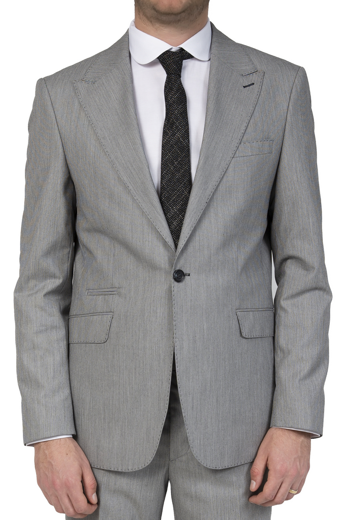 Grey & Black Textured Semi-Slim Fit Suit with Peak Lapel (PERCY) - Jack Martin Menswear