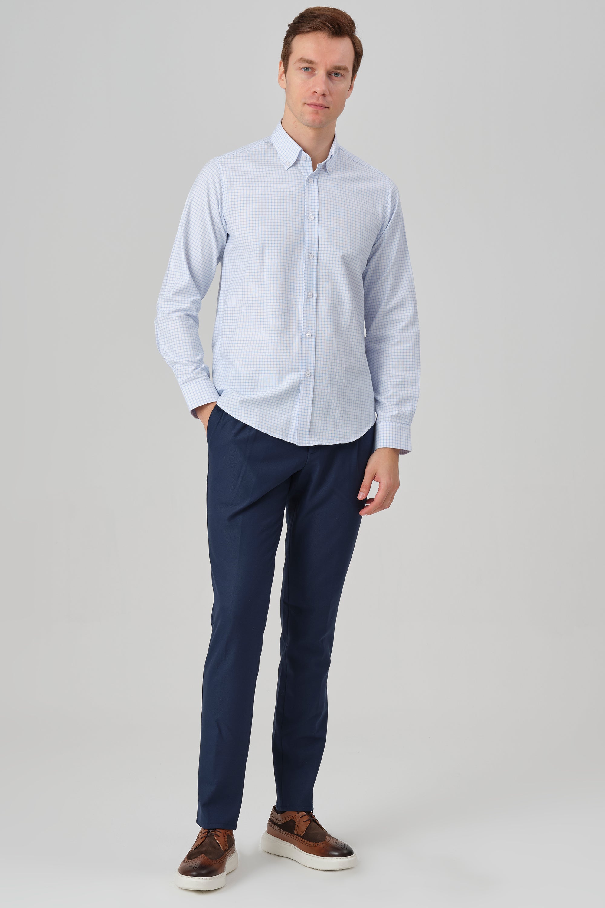 DAVID - Blue Check Oxford Button Down Casual Shirt - Jack Martin
