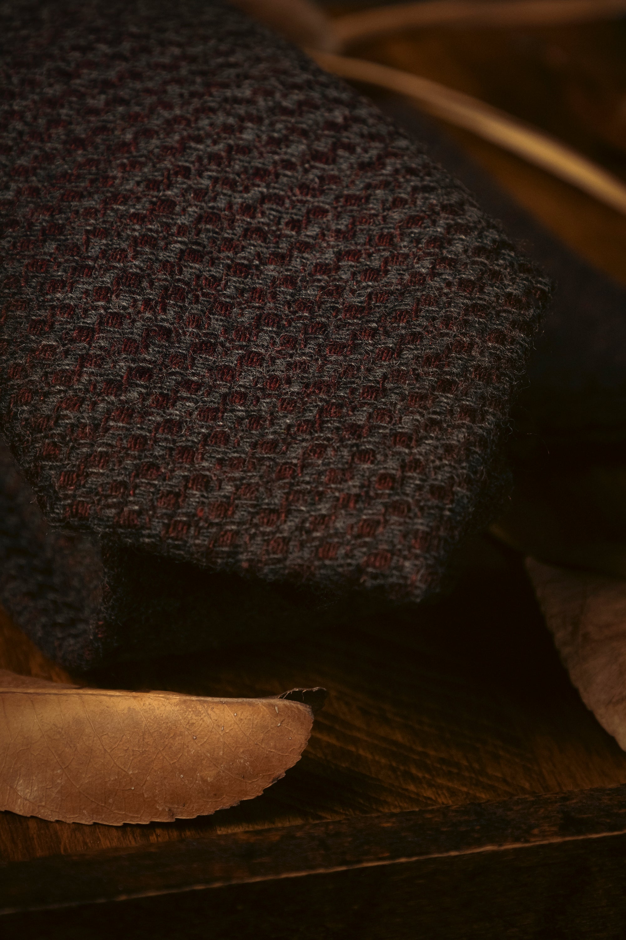 Tie & Hanky Set: Grey & Burgundy Patterned Wool Tie & Hanky - Jack Martin