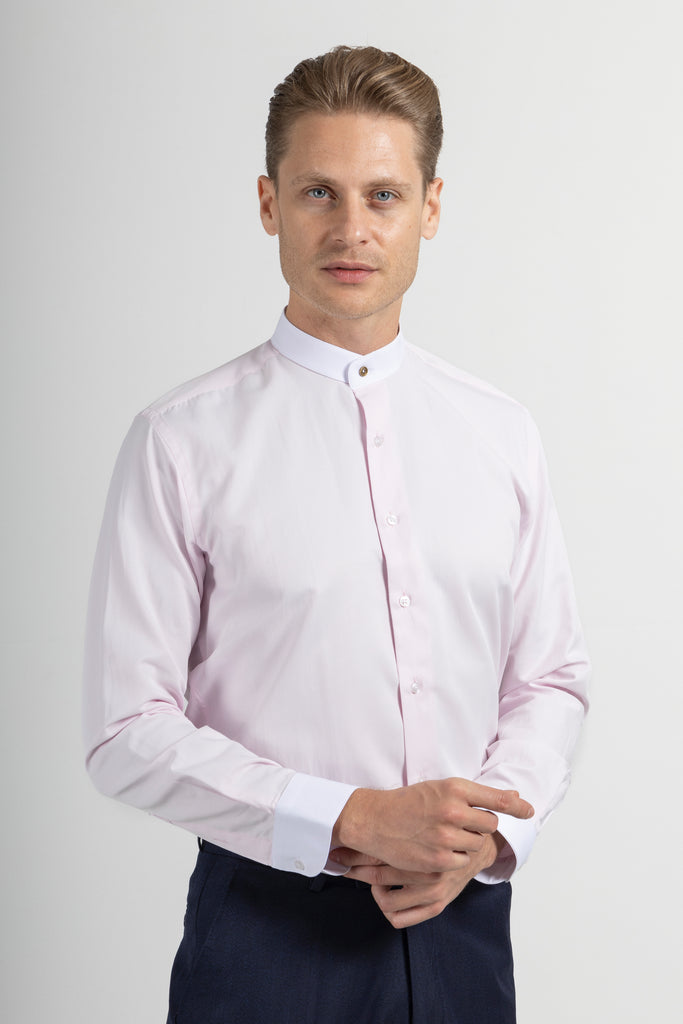 Peaky Blinders Style - Pink Twill Grandad Collar Shirt - Jack Martin Menswear