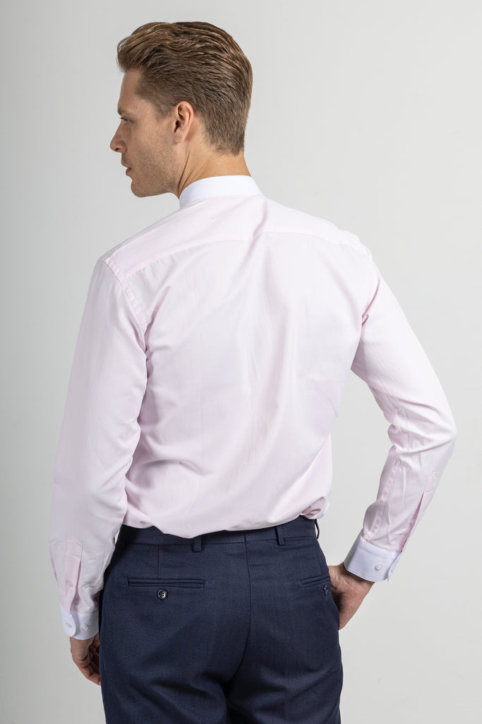 Peaky Blinders Style - Pink Twill Grandad Collar Shirt - Jack Martin Menswear