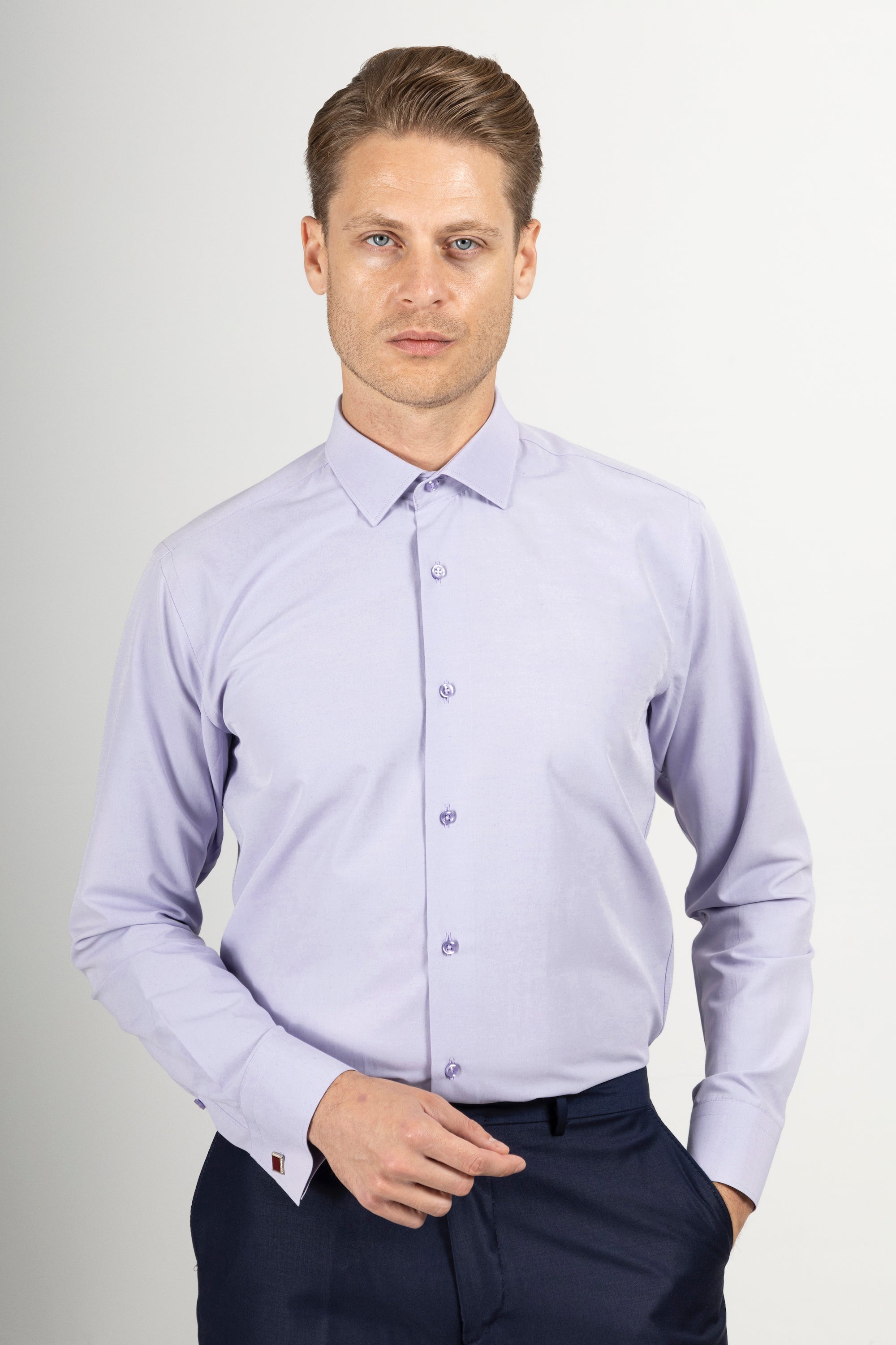 GEORGE - Purple Formal Slim Fit Shirt with Cufflinks - Jack Martin