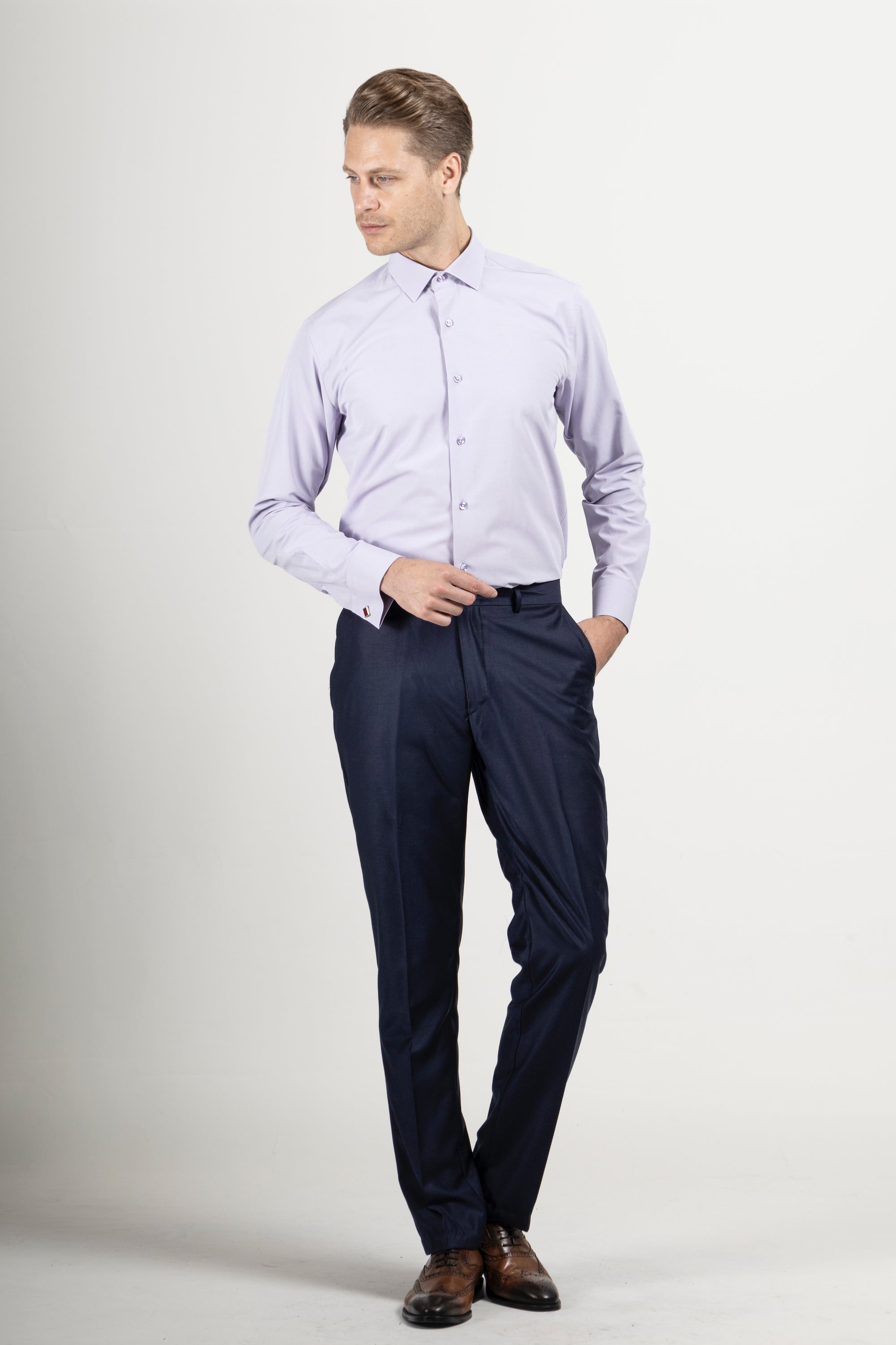 GEORGE - Purple Formal Slim Fit Shirt with Cufflinks - Jack Martin