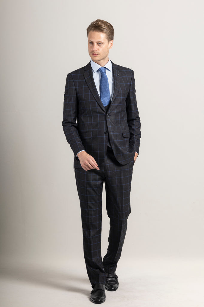 ARTHUR - Ash Grey Check Tailored Fit 3 Piece Suit - Jack Martin Menswear