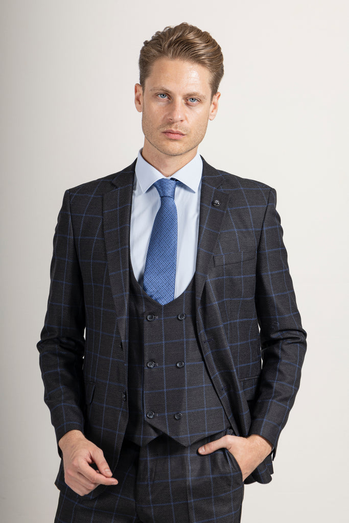 ARTHUR - Ash Grey Check Tailored Fit 3 Piece Suit - Jack Martin Menswear