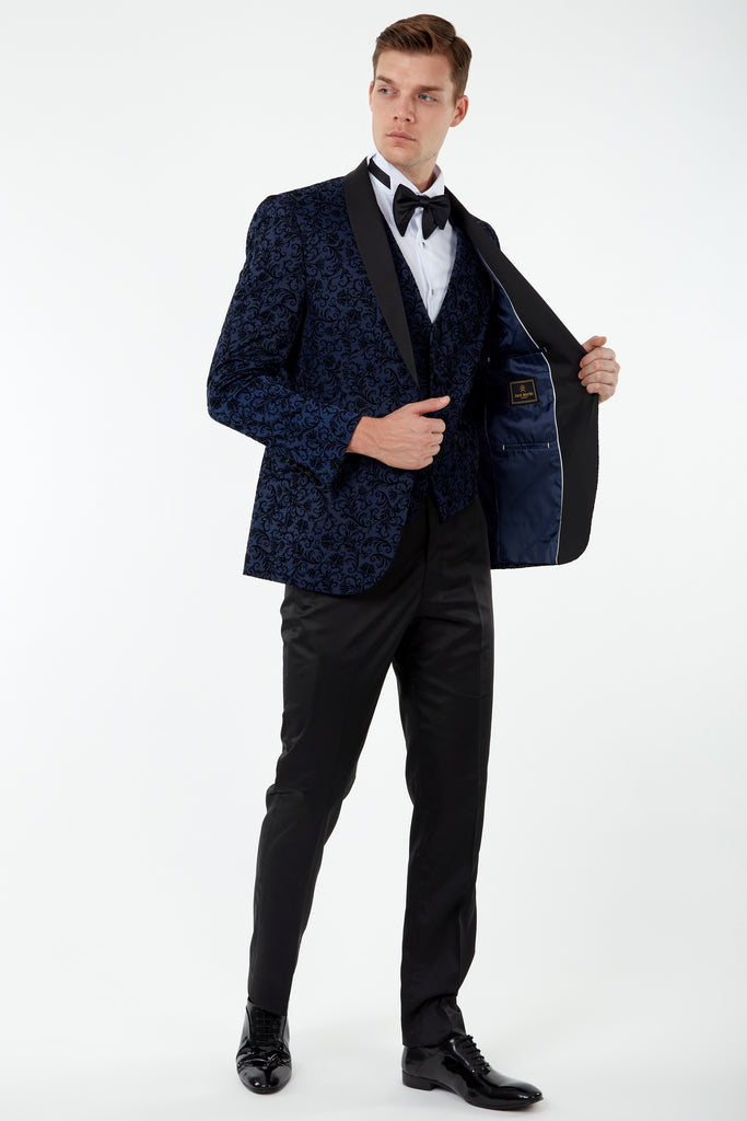 FLORAL - Midnight Blue Velvet Dinner & Tuxedo Jacket - Jack Martin Menswear