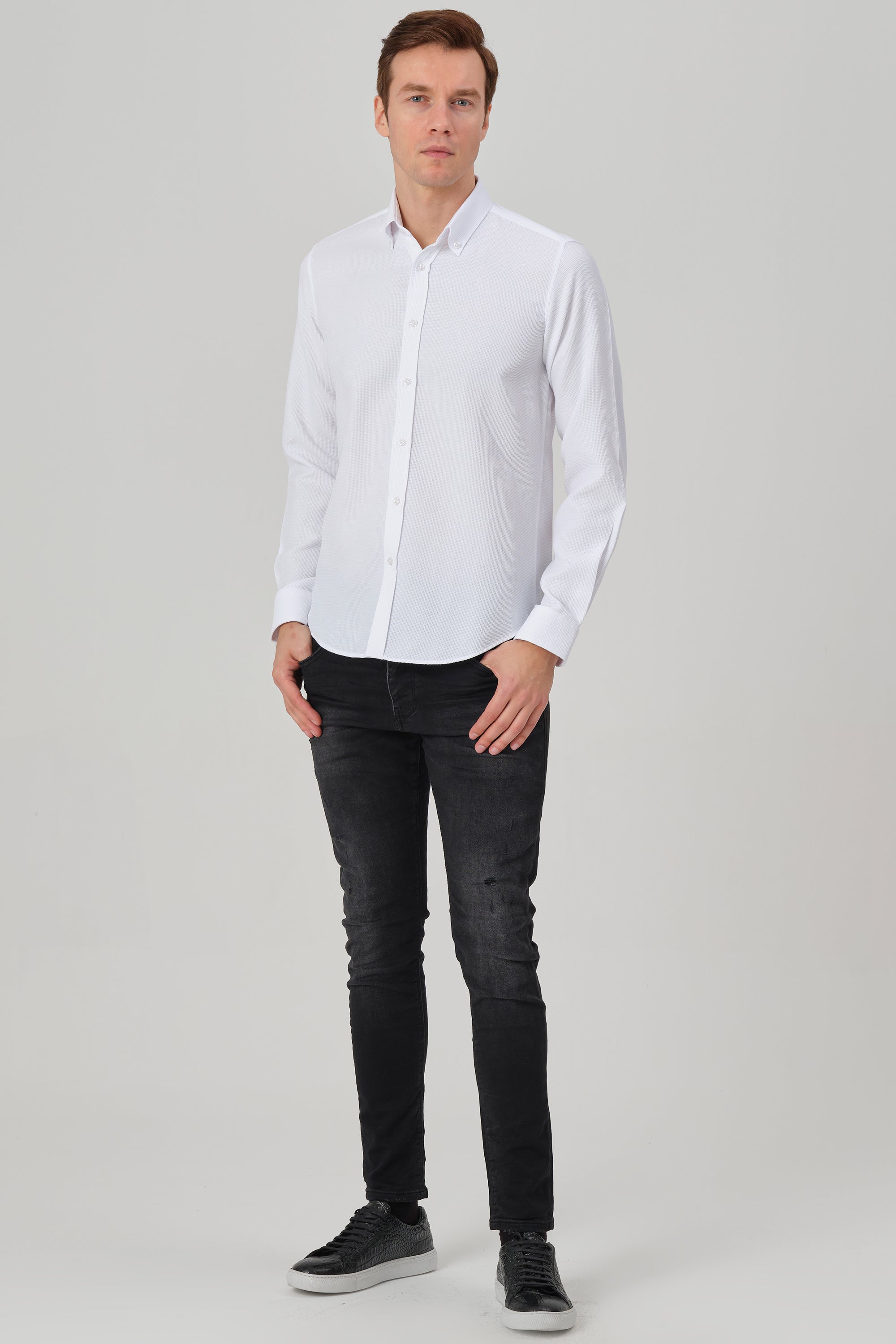 NOAH - White Waffle Button Down Casual Shirt - Jack Martin