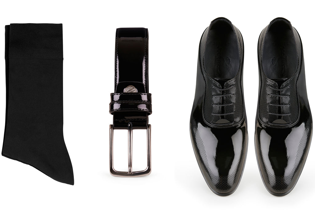 TORRES - Black Patent Dress Shoes, Belt & Socks Set - Jack Martin Menswear
