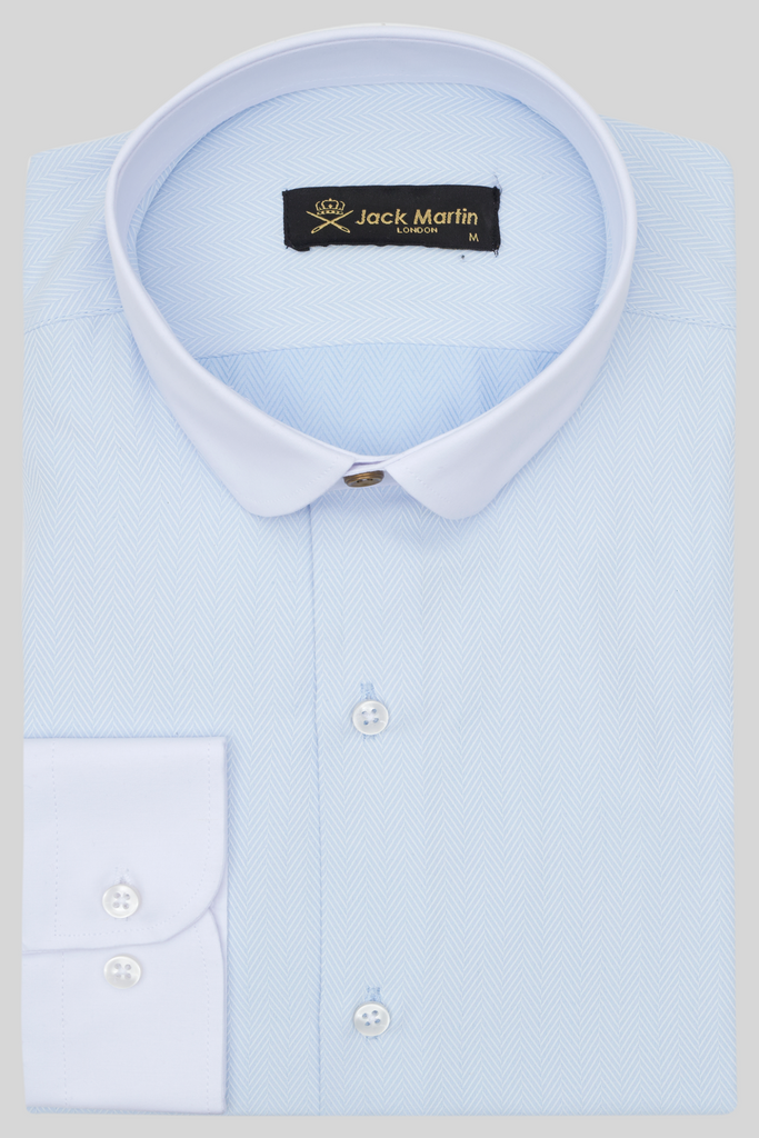 Peaky Blinders Style - Blue Herringbone Slim Fit Shirt - Jack Martin Menswear