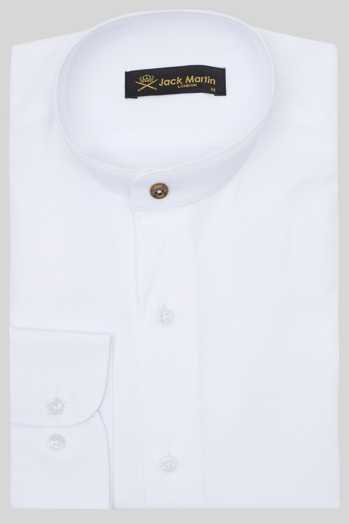 Peaky Blinders Style - White Twill Grandad Collar Shirt - Jack Martin Menswear
