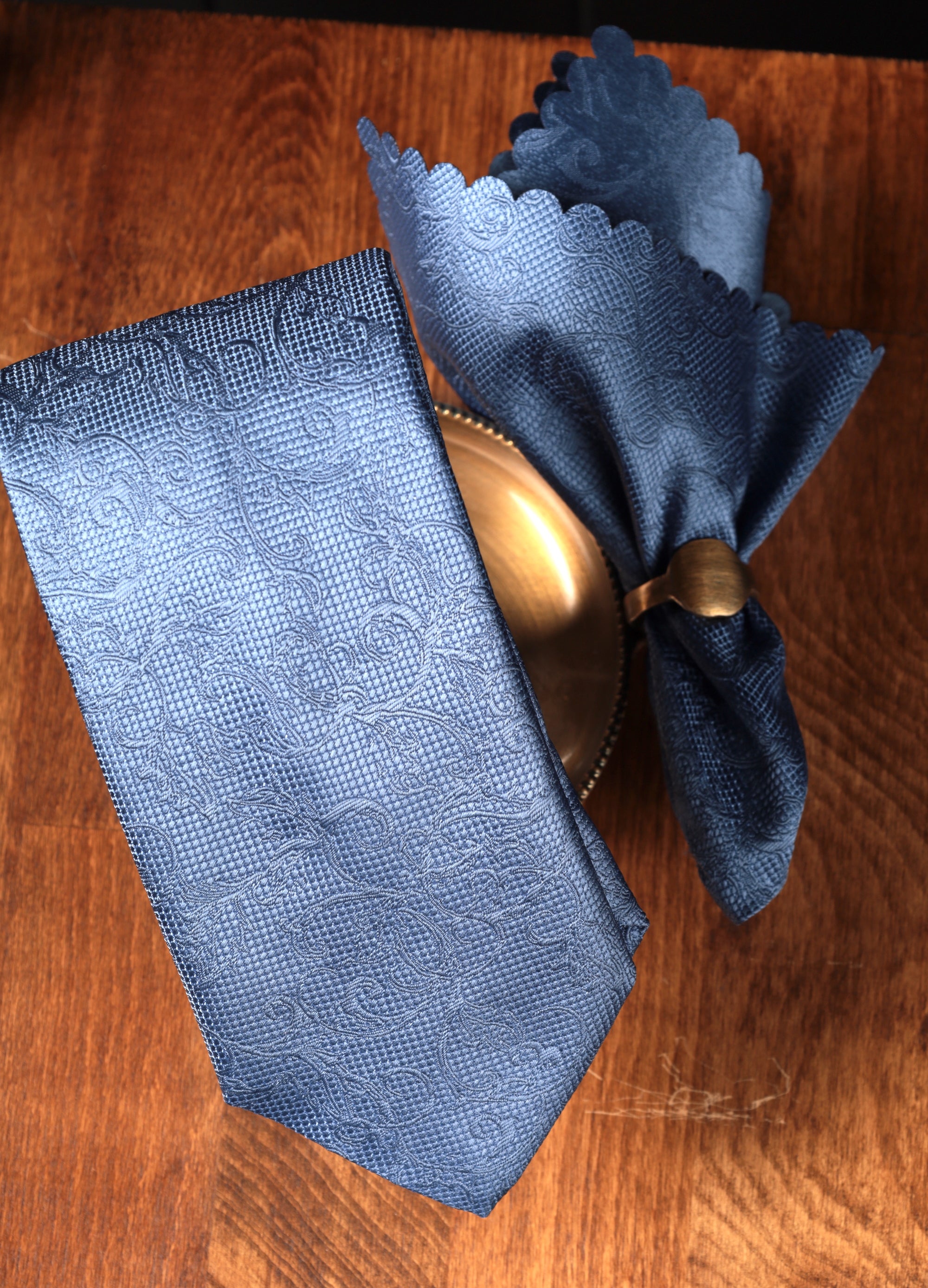 Tie & Hanky Set: Blue Shawl Pattern Tie & Hanky - Jack Martin