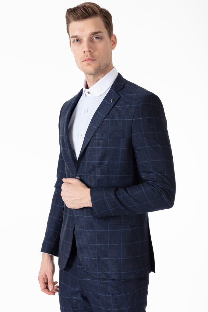 ARTHUR - Blue Check Tailored Fit 3 Piece Suit - Jack Martin Menswear