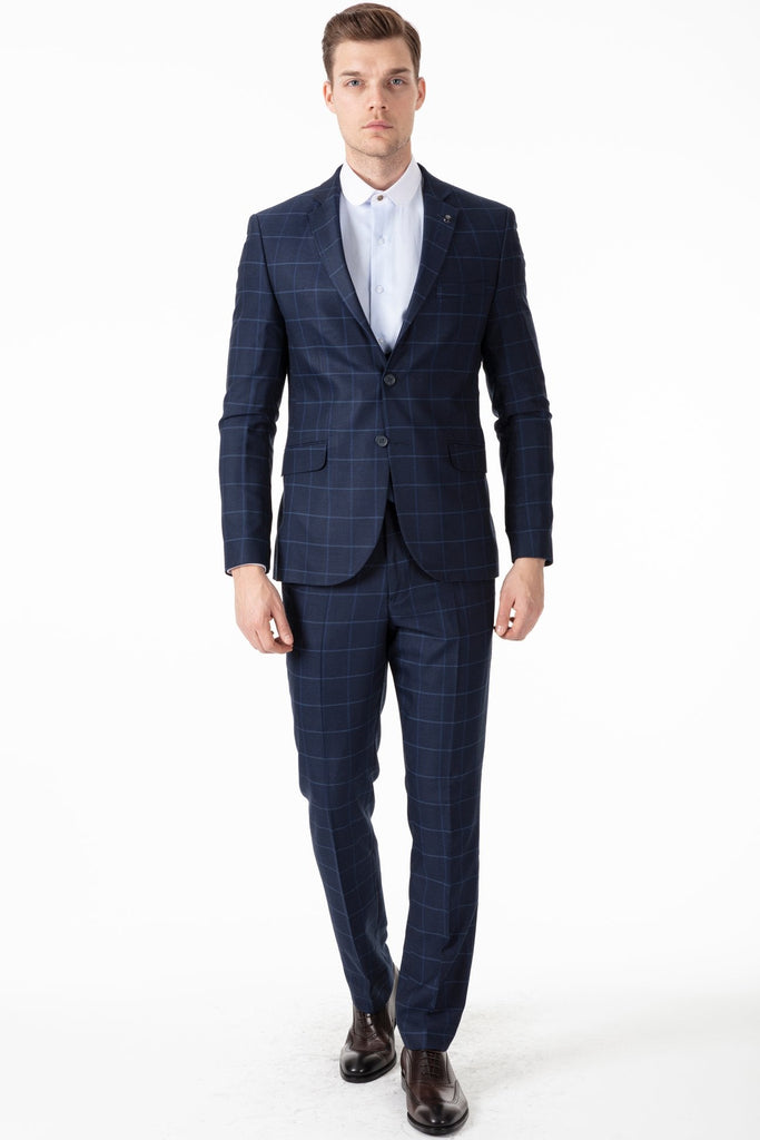 ARTHUR - Blue Check Tailored Fit 3 Piece Suit - Jack Martin Menswear