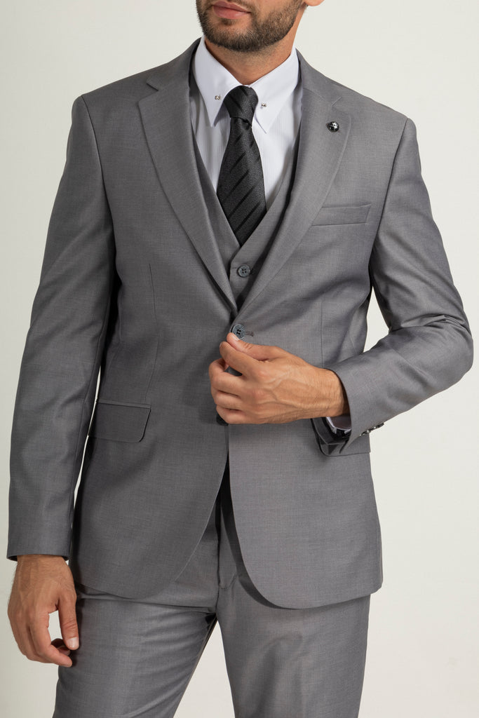 MICHAEL - Melange Grey Plain 3 Piece Suit - Jack Martin Menswear