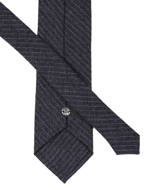 Tie & Hanky Set: Charcoal Grey Stripe Wool Tie & Hanky - Jack Martin