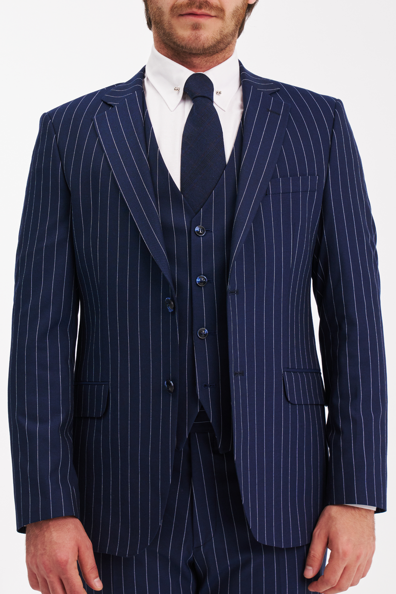 Elevate Your Style with the Classic Three-Piece Pinstripe Suit