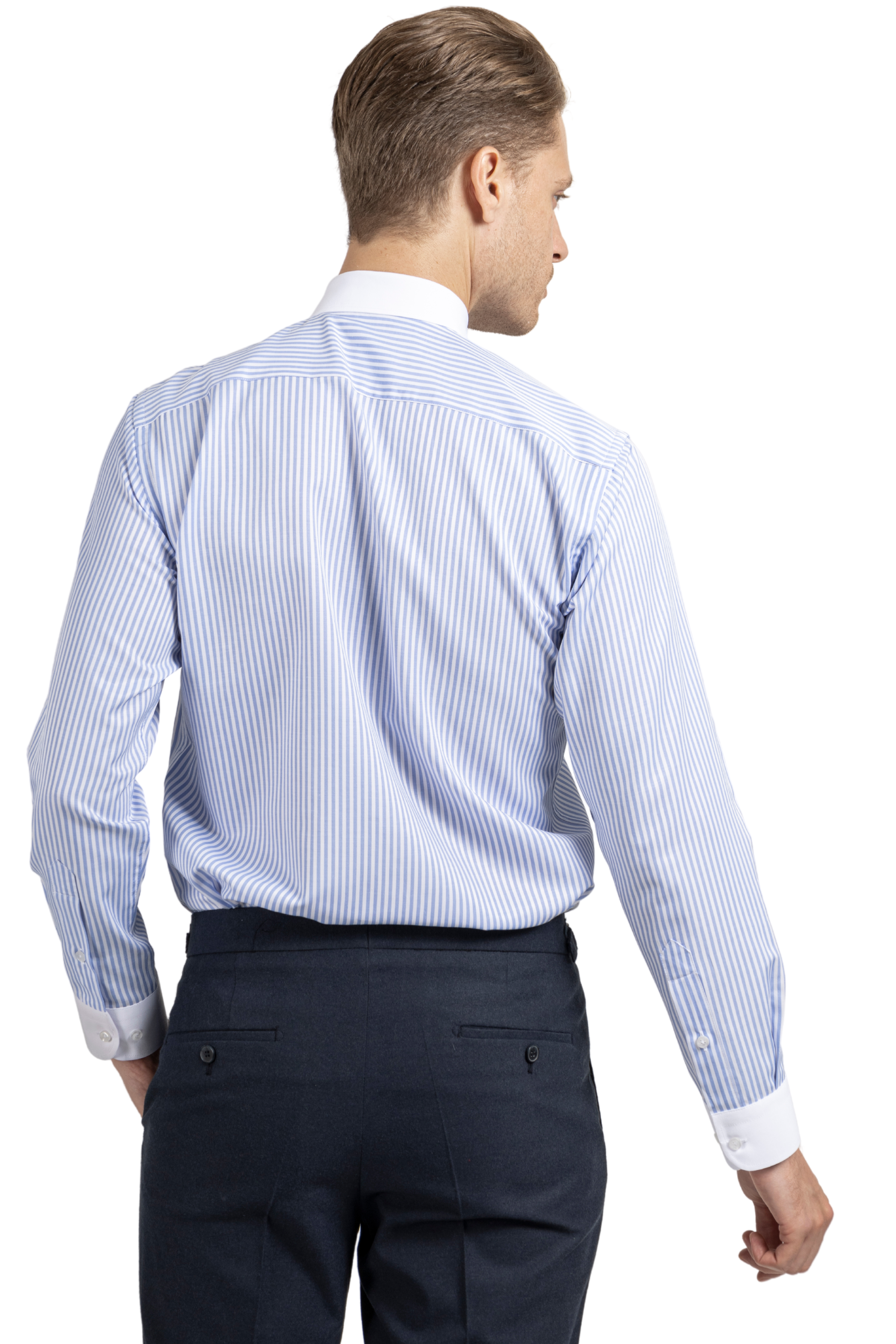 THOMAS - Blue Striped Penny Collar Shirt - Jack Martin