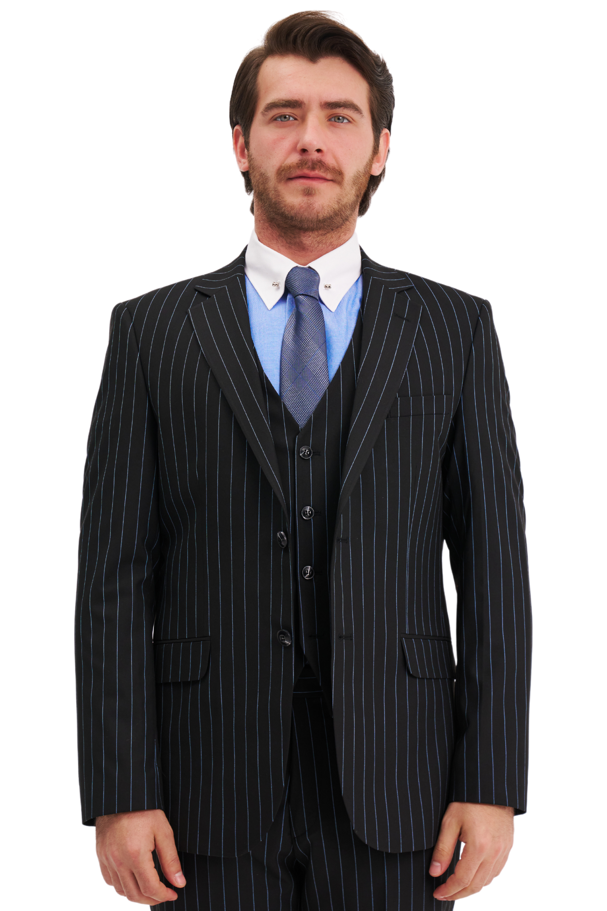 ANDREW Black Blue Pinstripe Piece Suit - Main Image