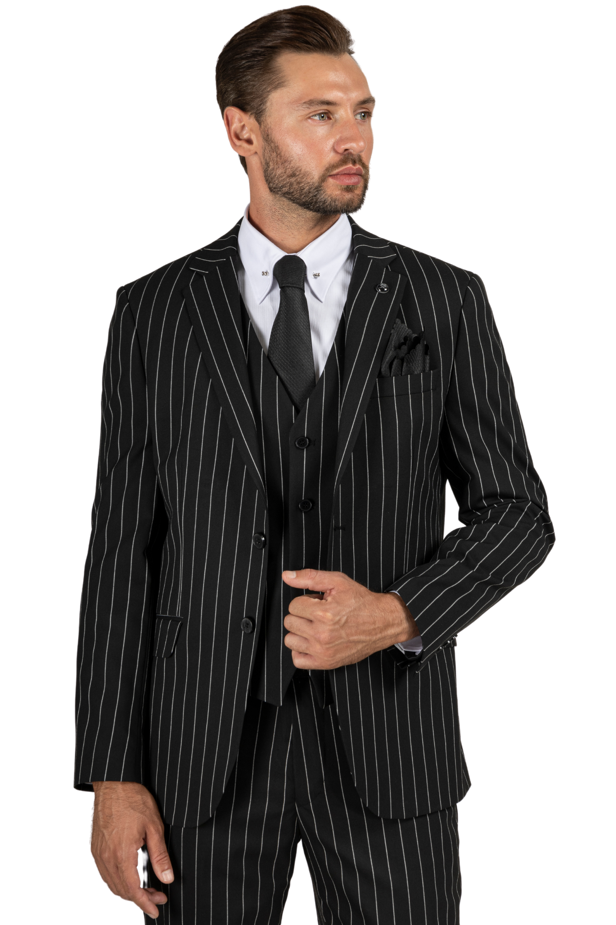 SIMON Black Chalk Stripe Piece Suit Jack Martin