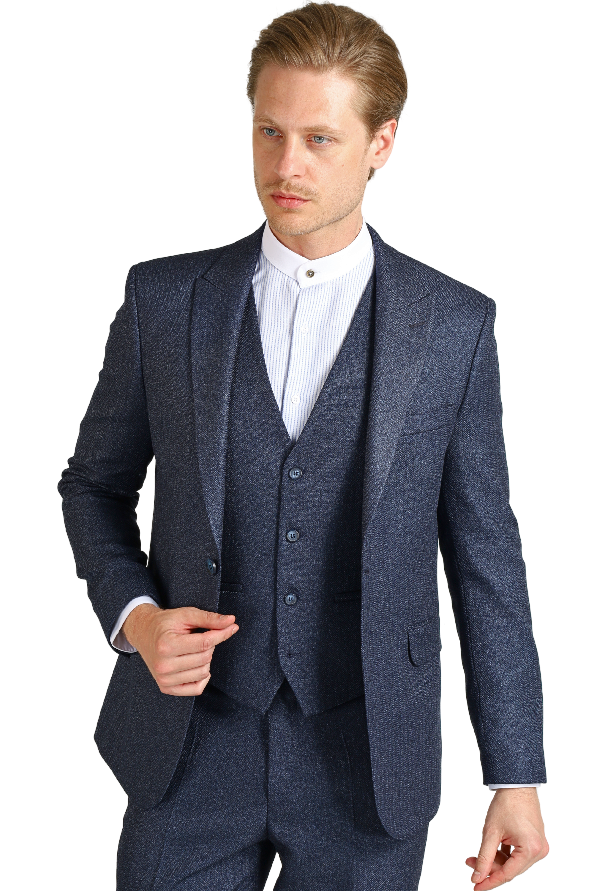 SHELBY Navy Herringbone Tweed Piece Suit1