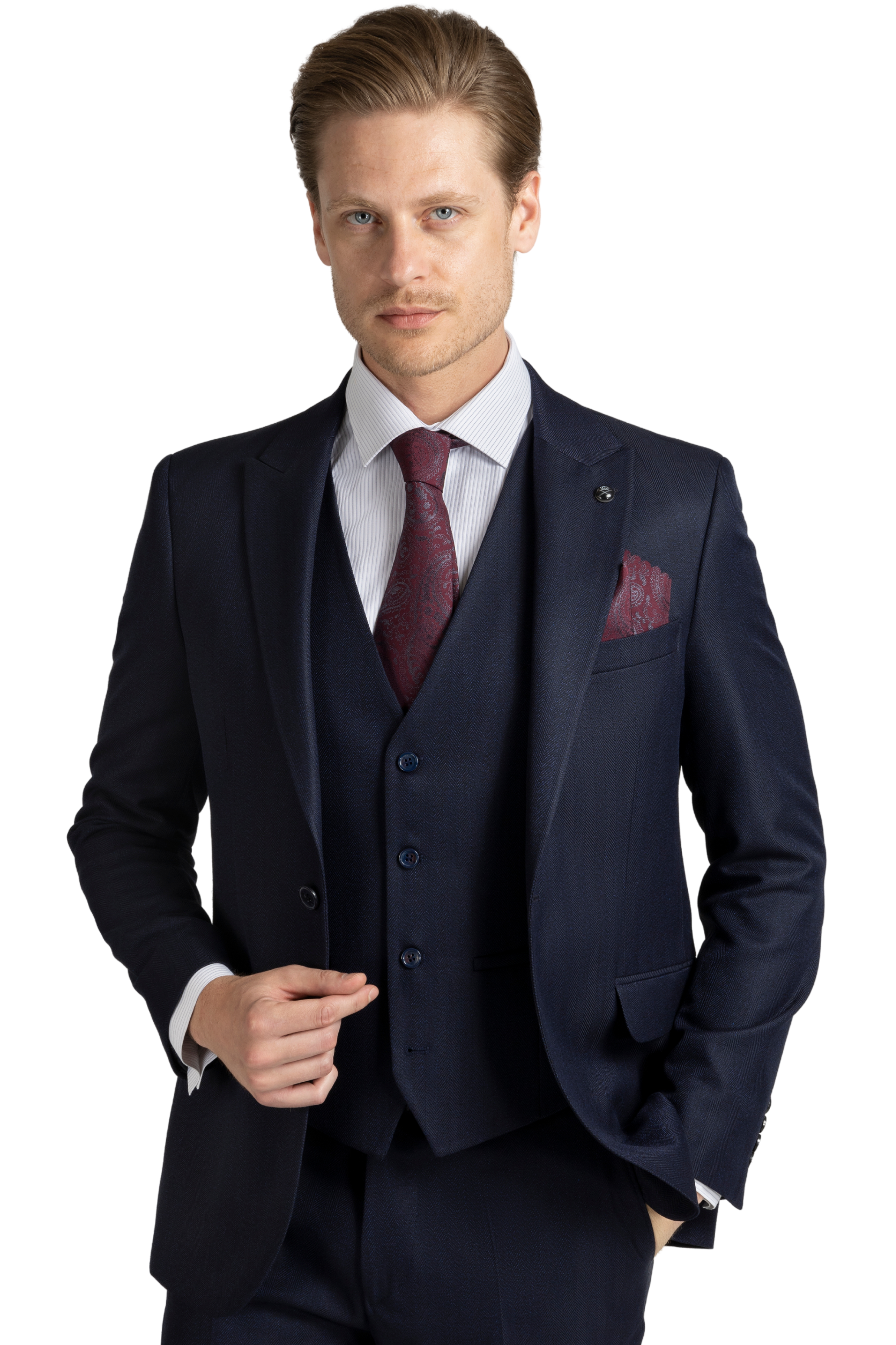 SHELBY Dark Navy Herringbone Tweed Piece Suit