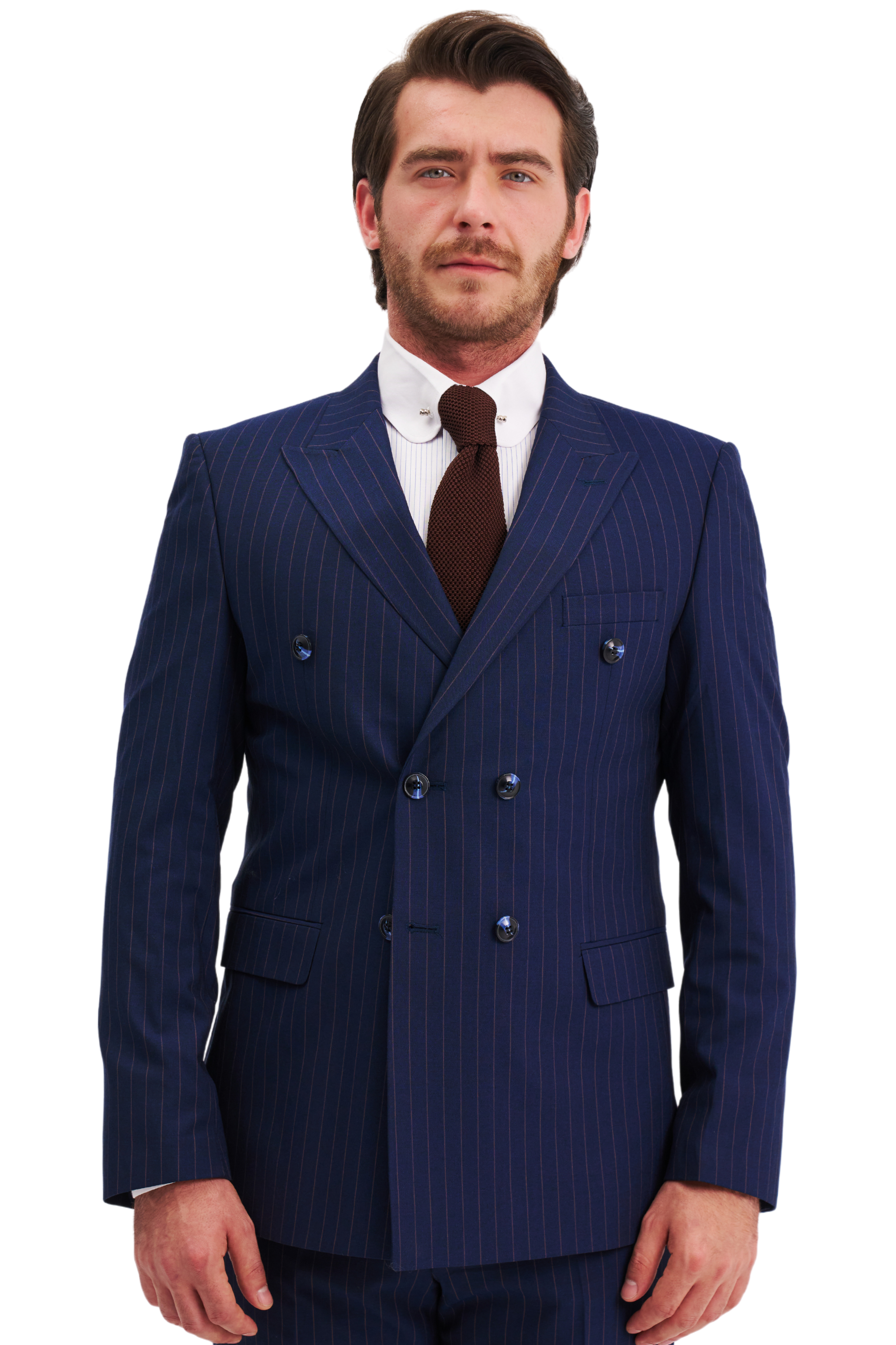 JOSEPH Blue Copper Pinstripe Double Breasted Suit