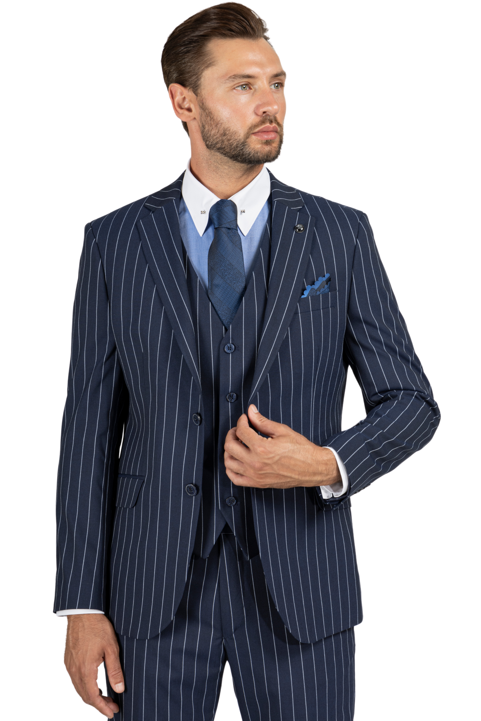 SIMON Blue Chalk Stripe Piece Suit - Main Image