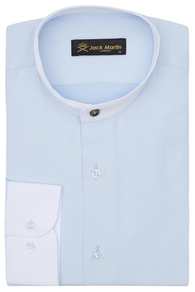 ALFIE - Blue Twill Grandad Collar Shirt - Jack Martin