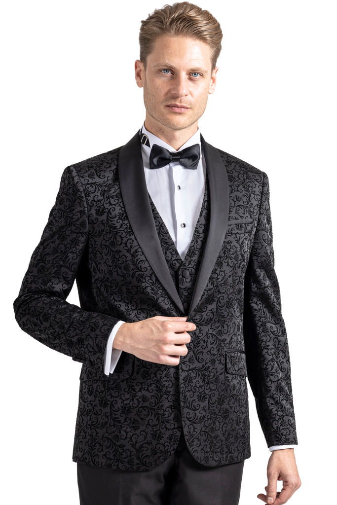 FLORAL - Black Printed Velvet Dinner & Tuxedo Jacket - Jack Martin