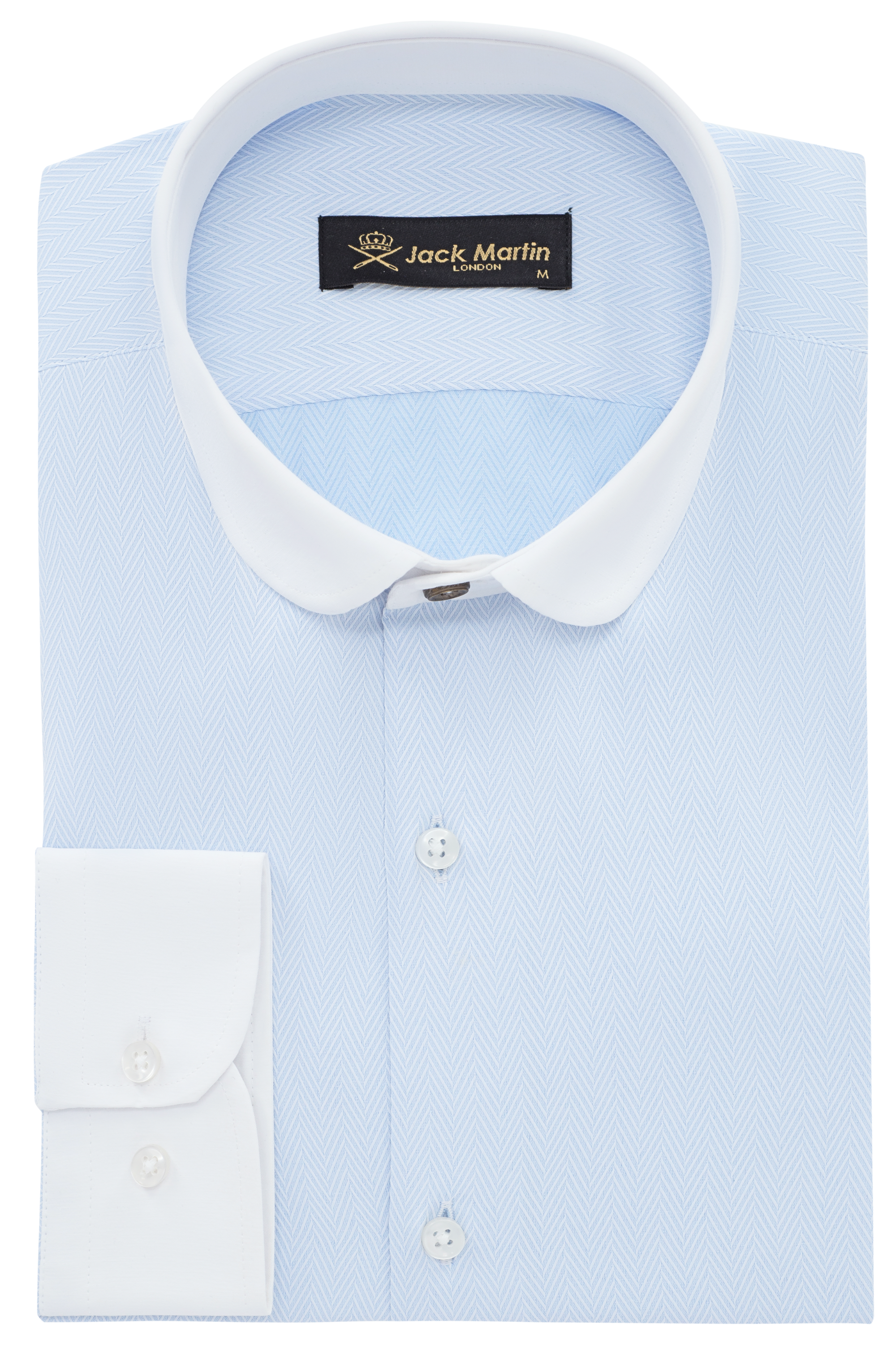 THOMAS - Blue Herringbone Penny Collar Shirt - Jack Martin