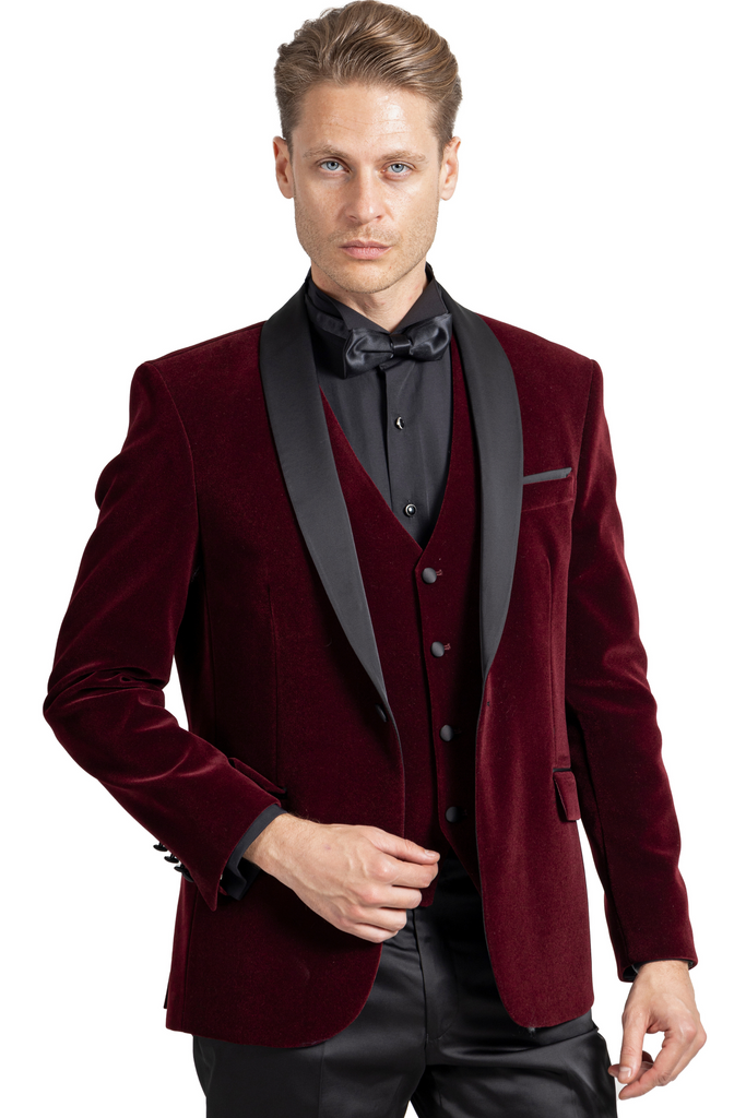 GABRIEL - Wine Burgundy Velvet 3 Piece Suit & Tuxedo - Jack Martin