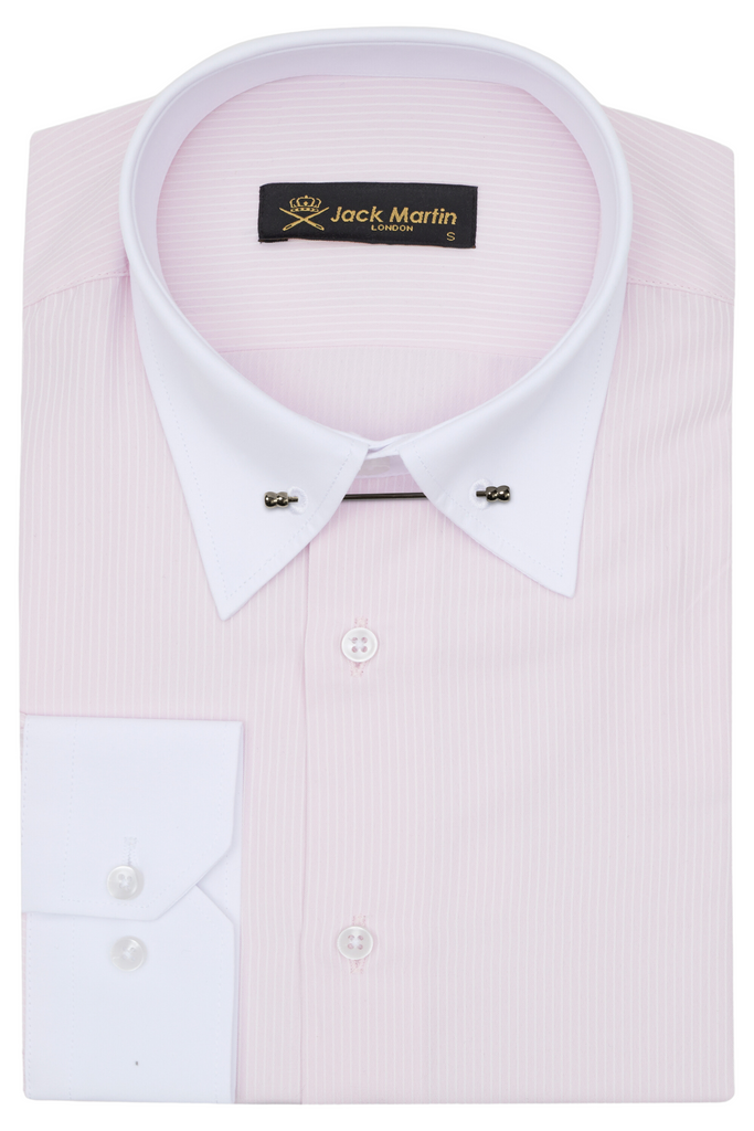 LUKE - Pink Subtle Stripe Pin Collar Shirt - Jack Martin