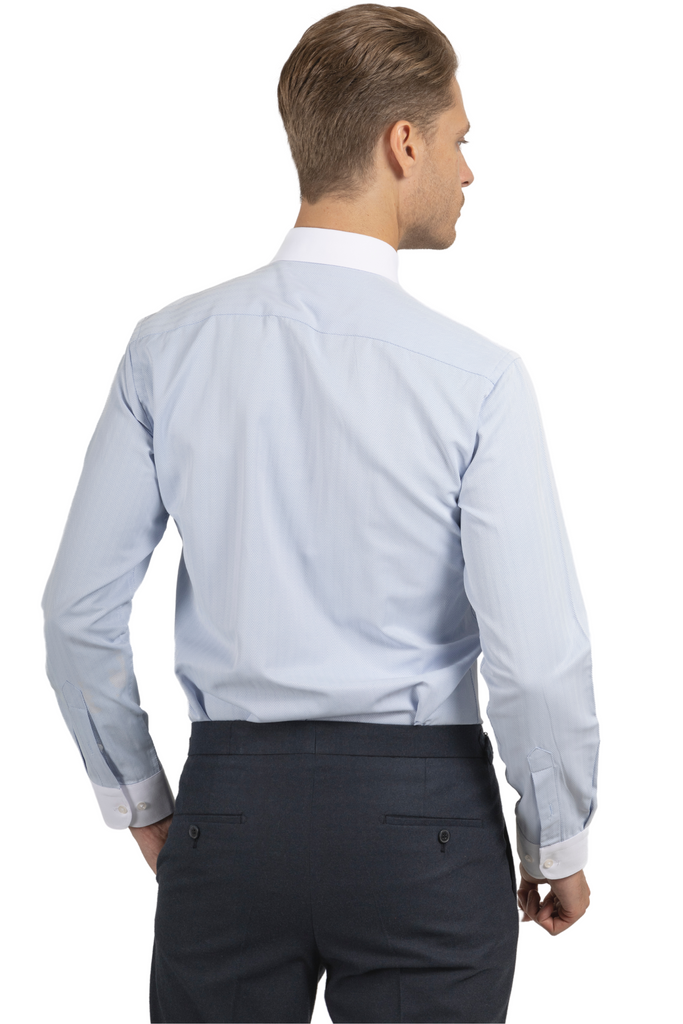THOMAS - Blue Herringbone Penny Collar Shirt - Jack Martin