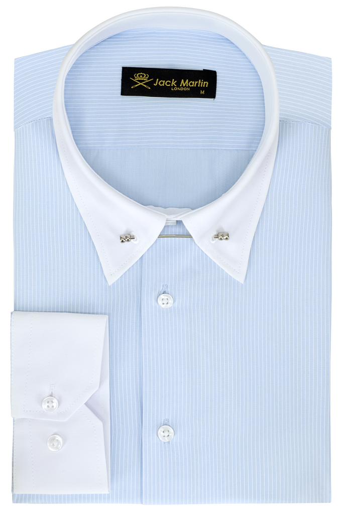 LUKE - Light Blue Subtle Stripe Pin Collar Shirt - Jack Martin