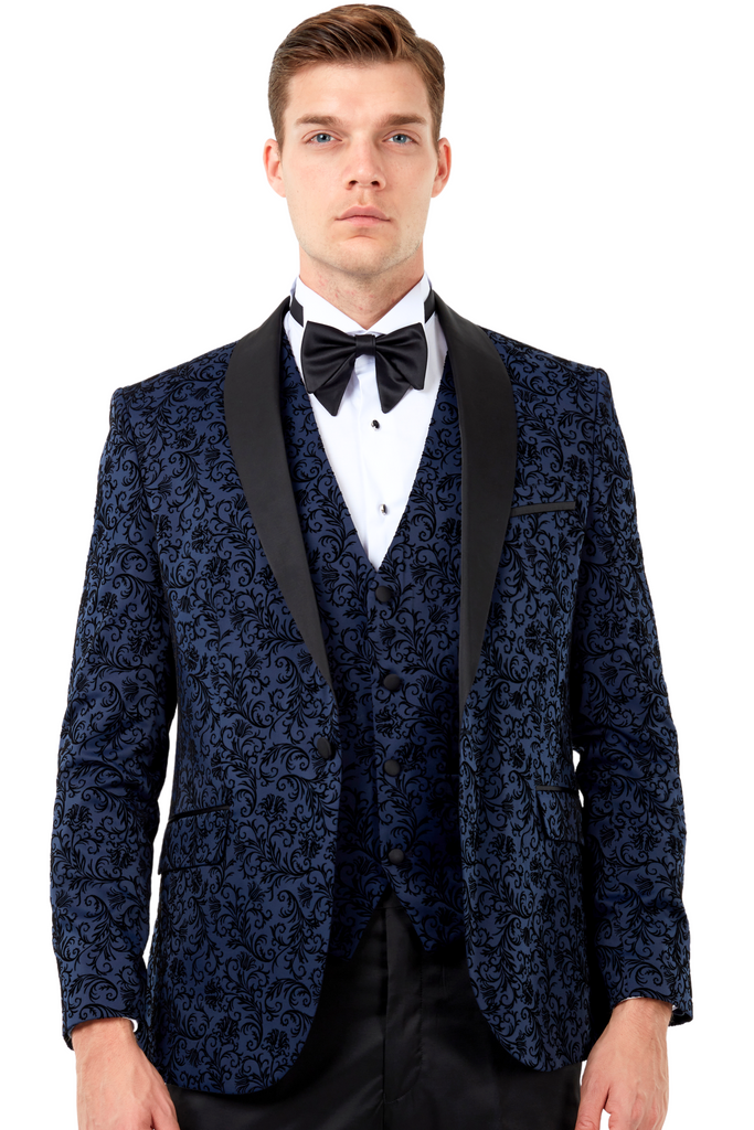 FLORAL - Midnight Blue Velvet Dinner & Tuxedo Jacket - Jack Martin