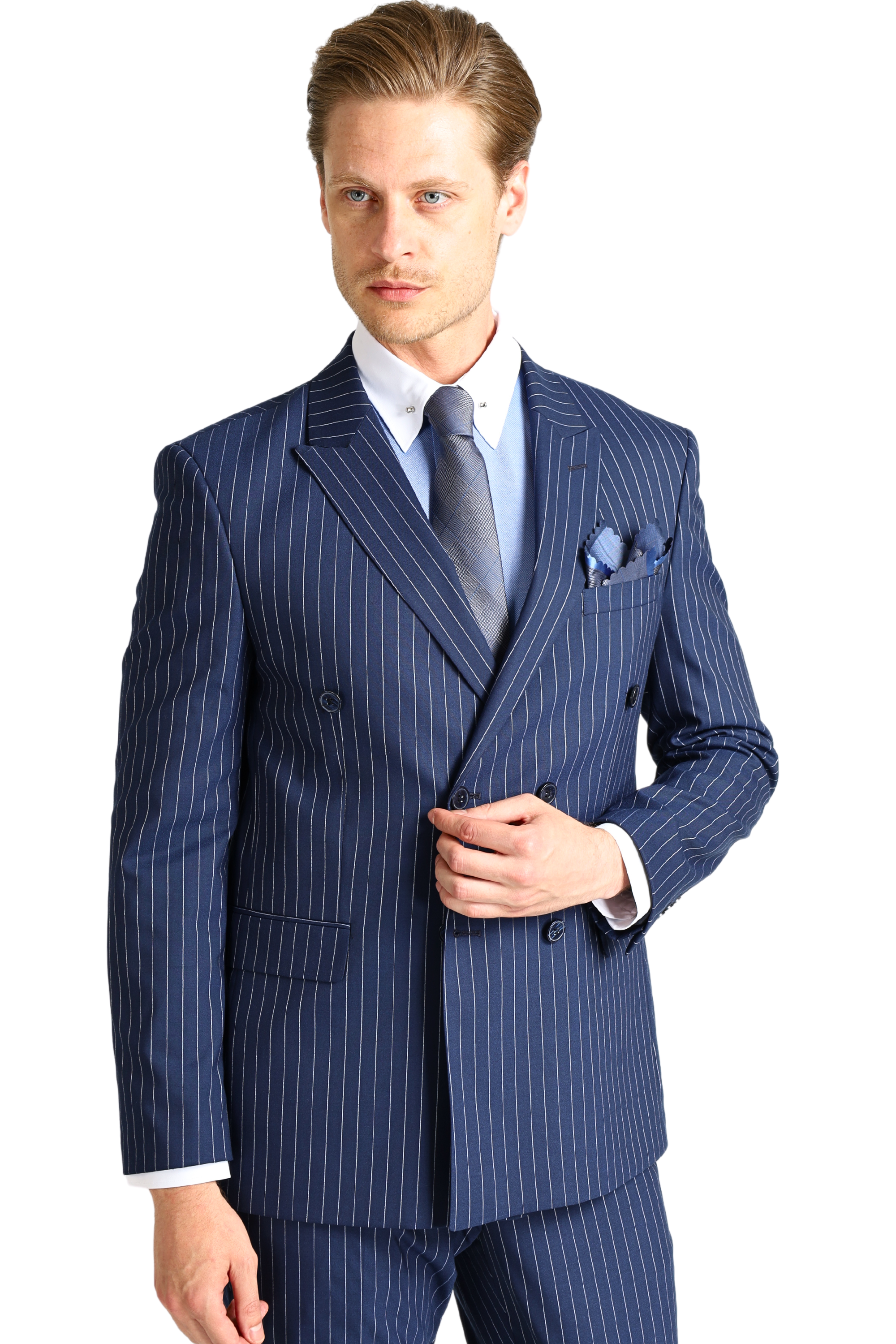 JOSEPH Blue Pinstripe Double Breasted Suit - Main Image