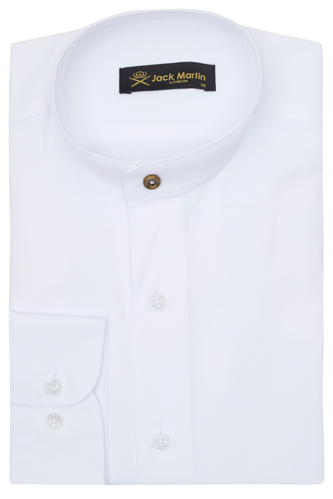 ALFIE - White Twill Grandad Collar Shirt - Jack Martin